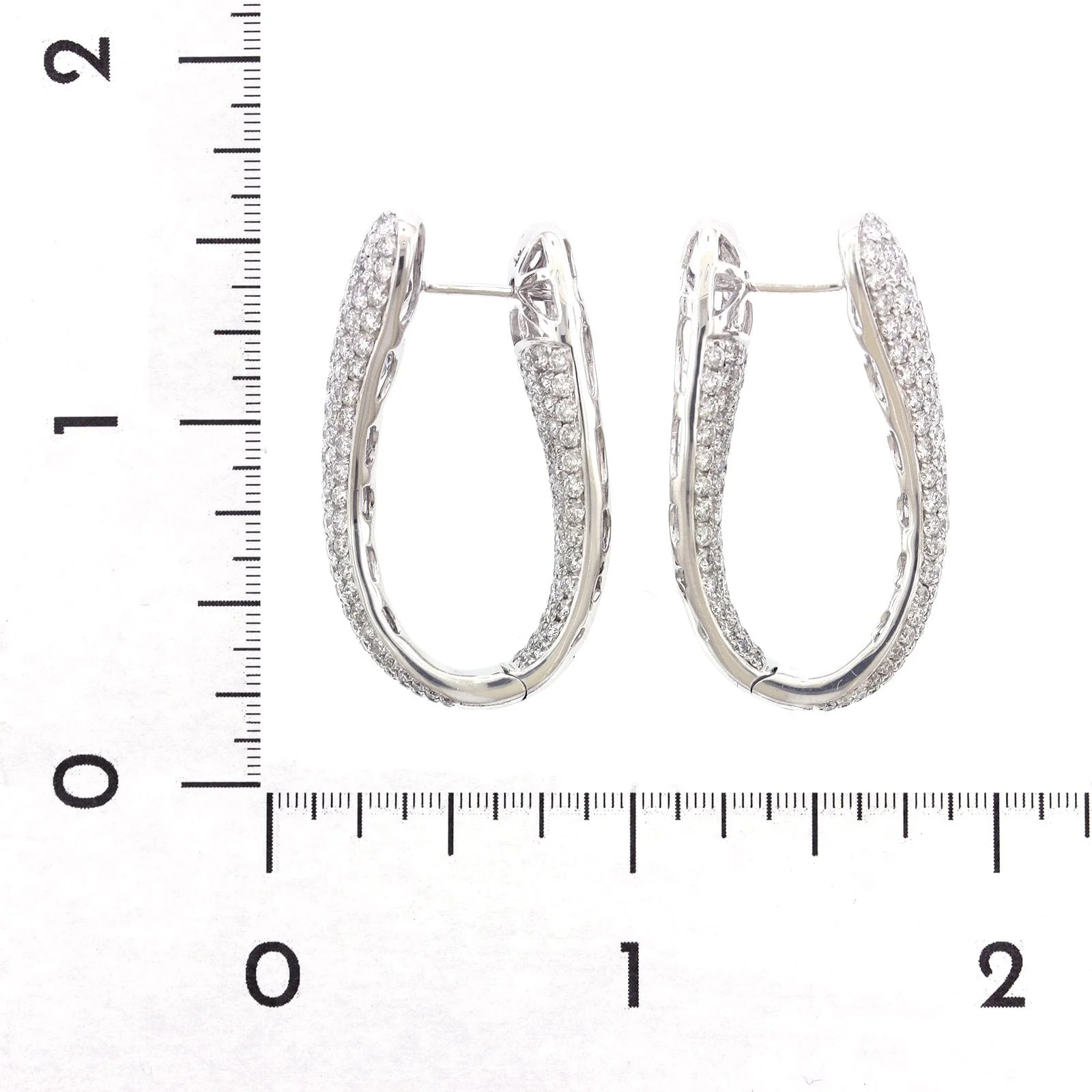 18K White Gold Multi Row Inside Outside Diamond Hoop Earrings - Image 2