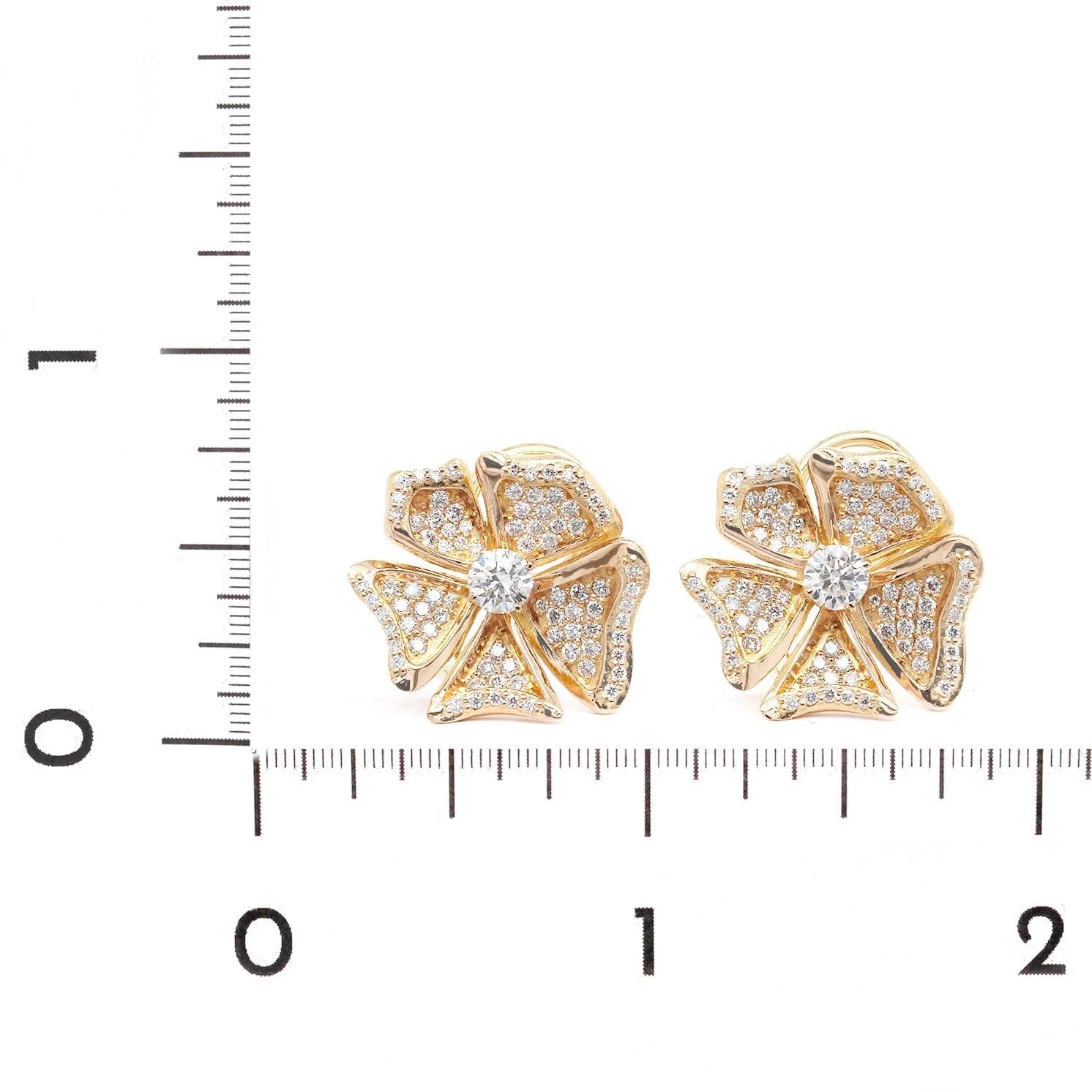 18K Rose Gold Flower Diamond Stud Earrings - Image 2