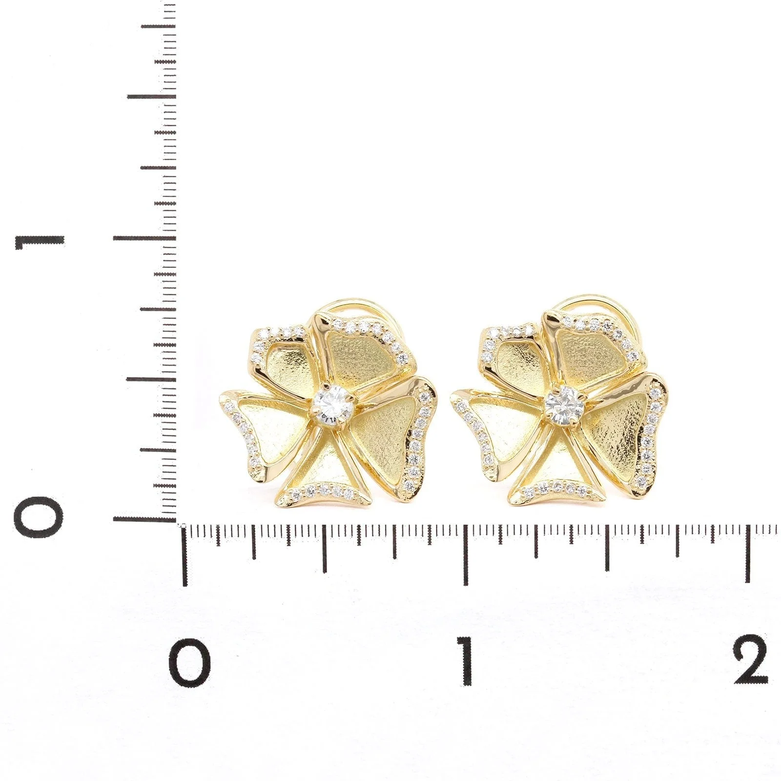 18K Yellow Gold Flower Diamond Stud Earrings - Image 2
