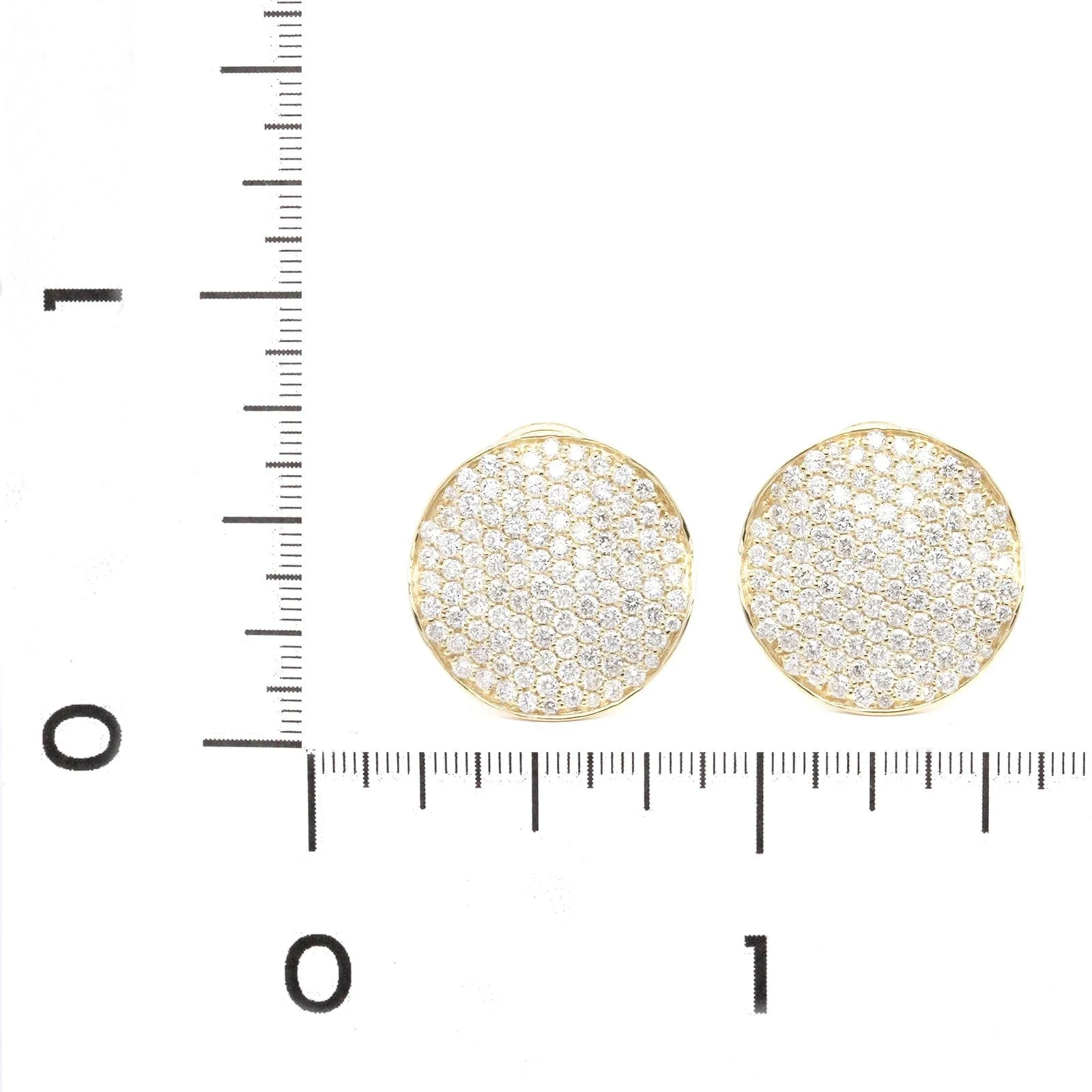 18K Yellow Gold Pave Diamond Round Disc Stud Earrings - Image 2