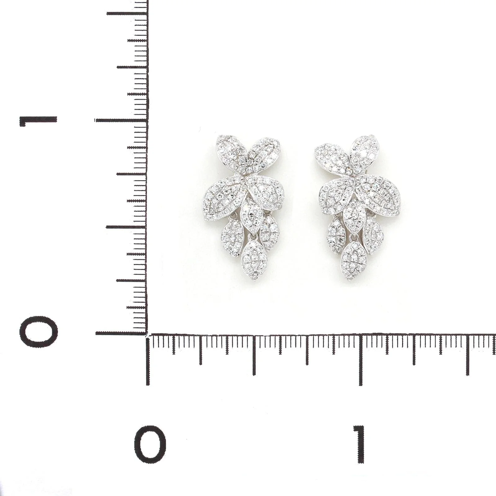 14K White Gold Flower Diamond Drop Earrings - Image 2