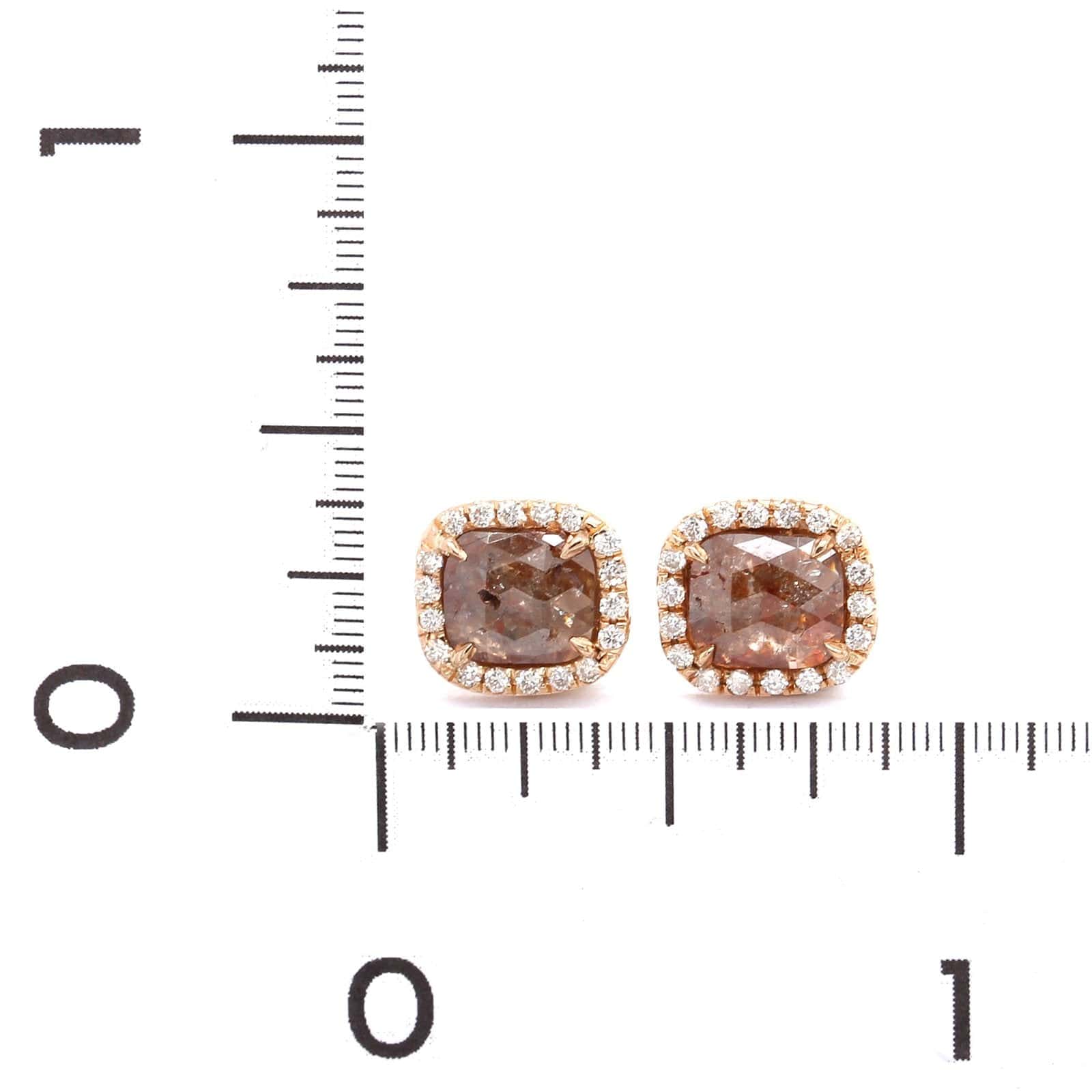 18K Rose Gold Red Brown Diamond Halo Stud Earrings - Image 2