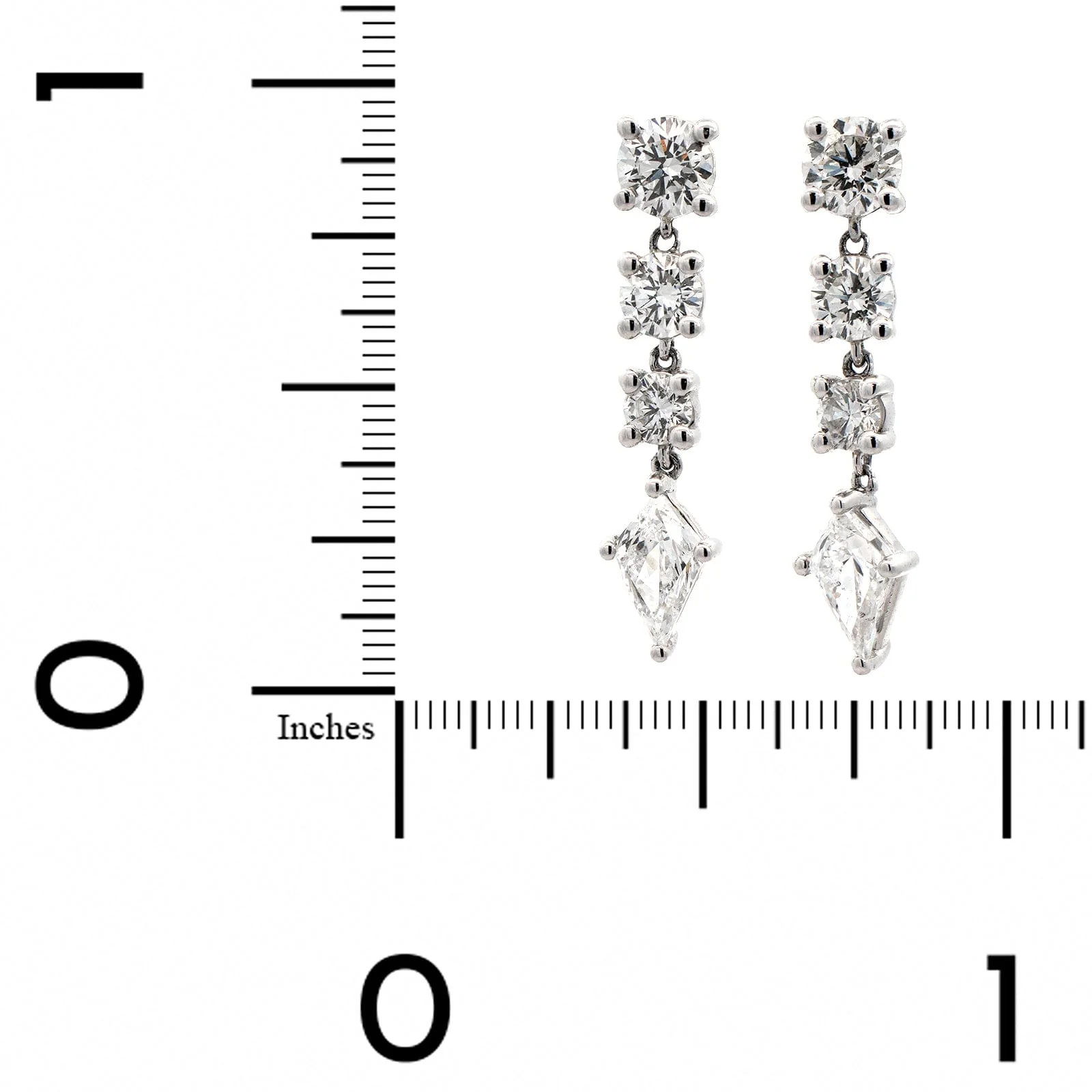 Platinum Kite Cut Diamond Drop Earrings - Image 2