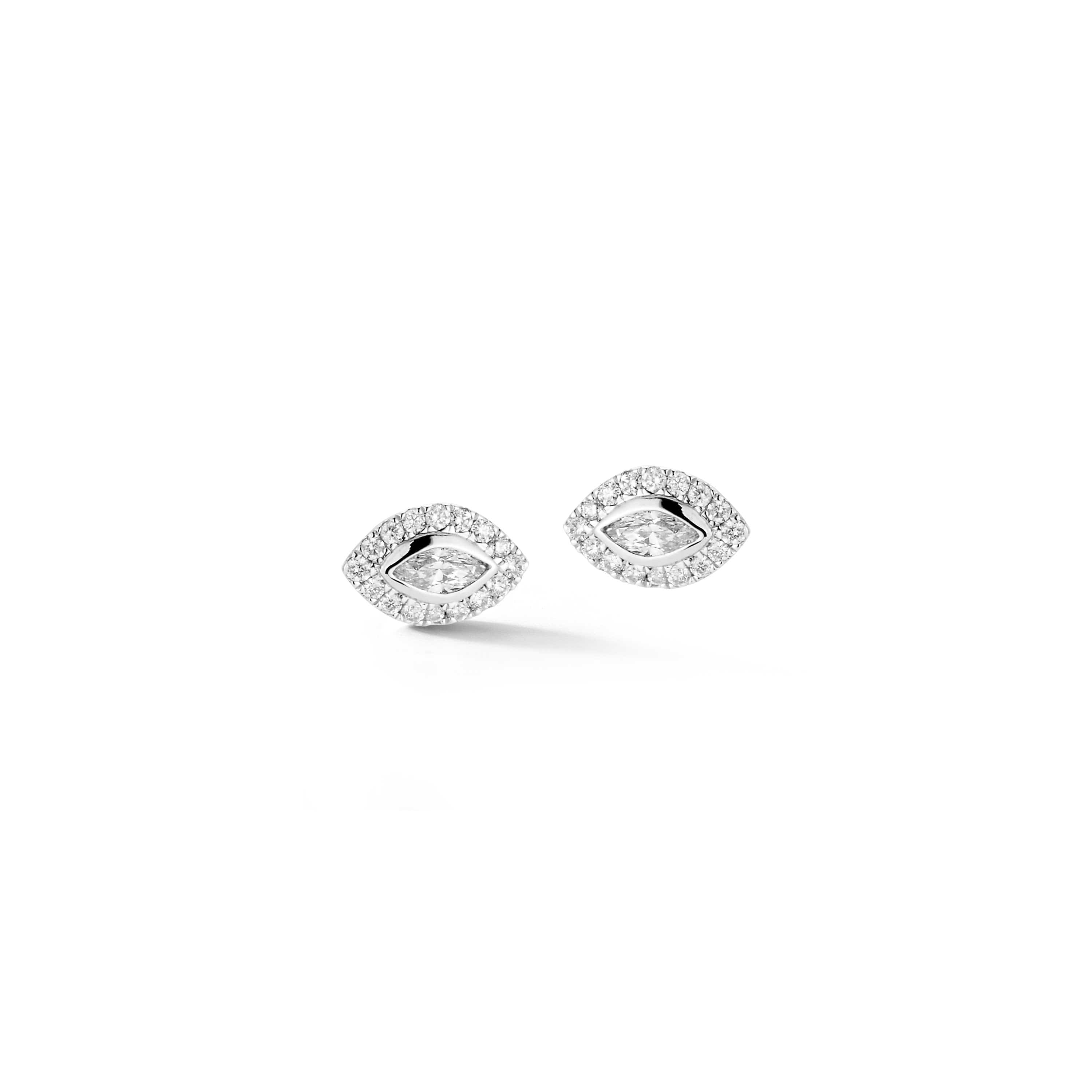 14K White Gold Diamond Evil Eye Halo Stud Earrings