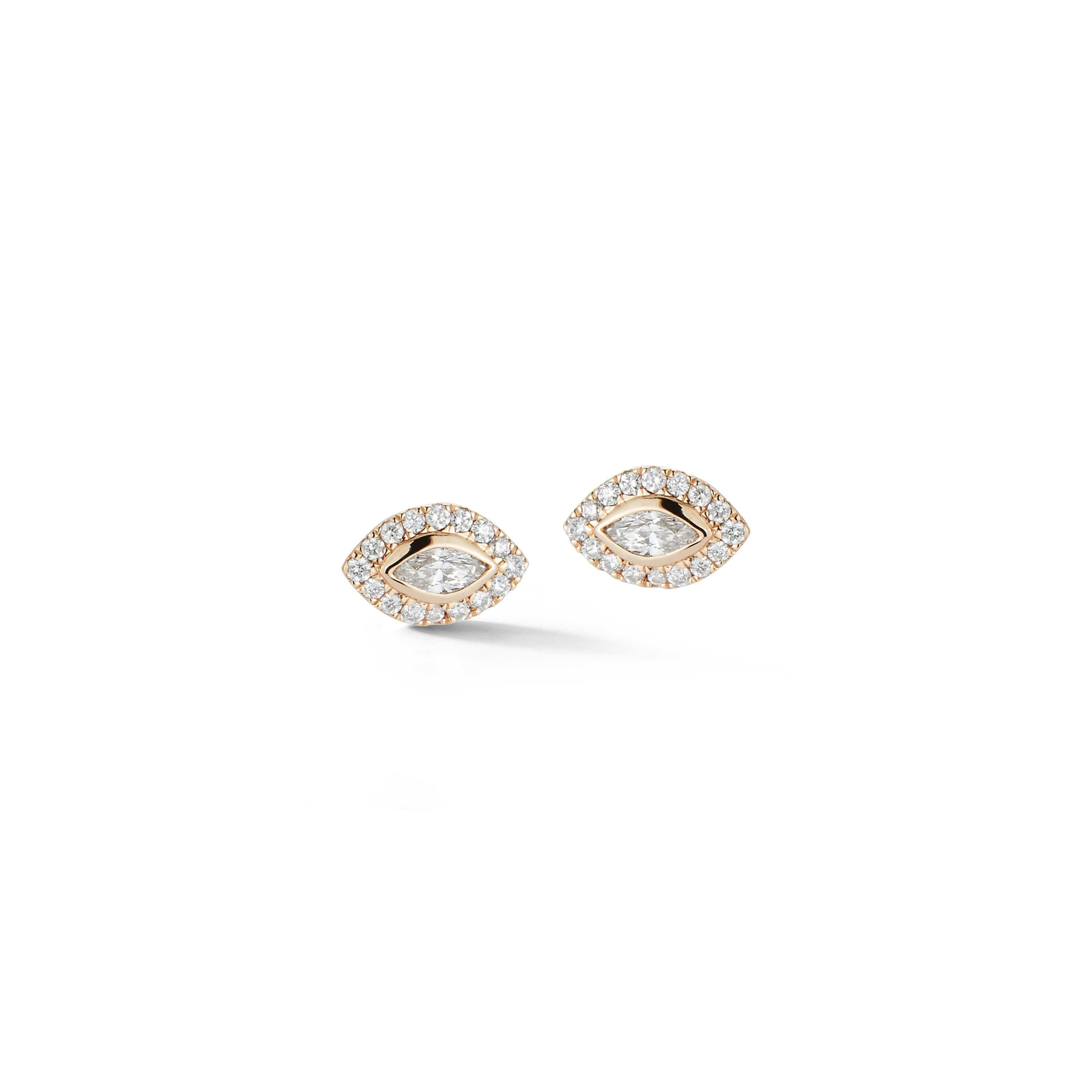 Dana Rebecca 14K Yellow Gold Diamond Evil Eye Halo Stud Earrings