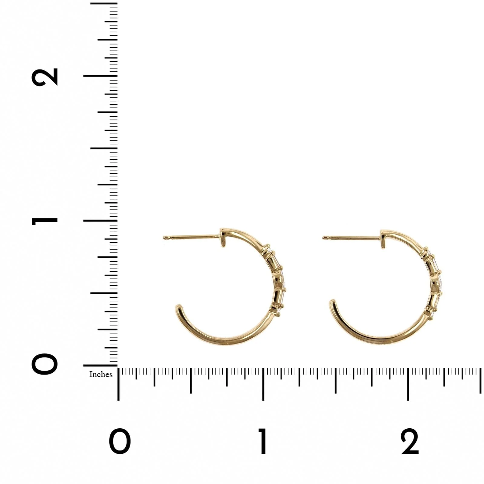 14K Yellow Gold Diamond Hoop Earrings - Image 2