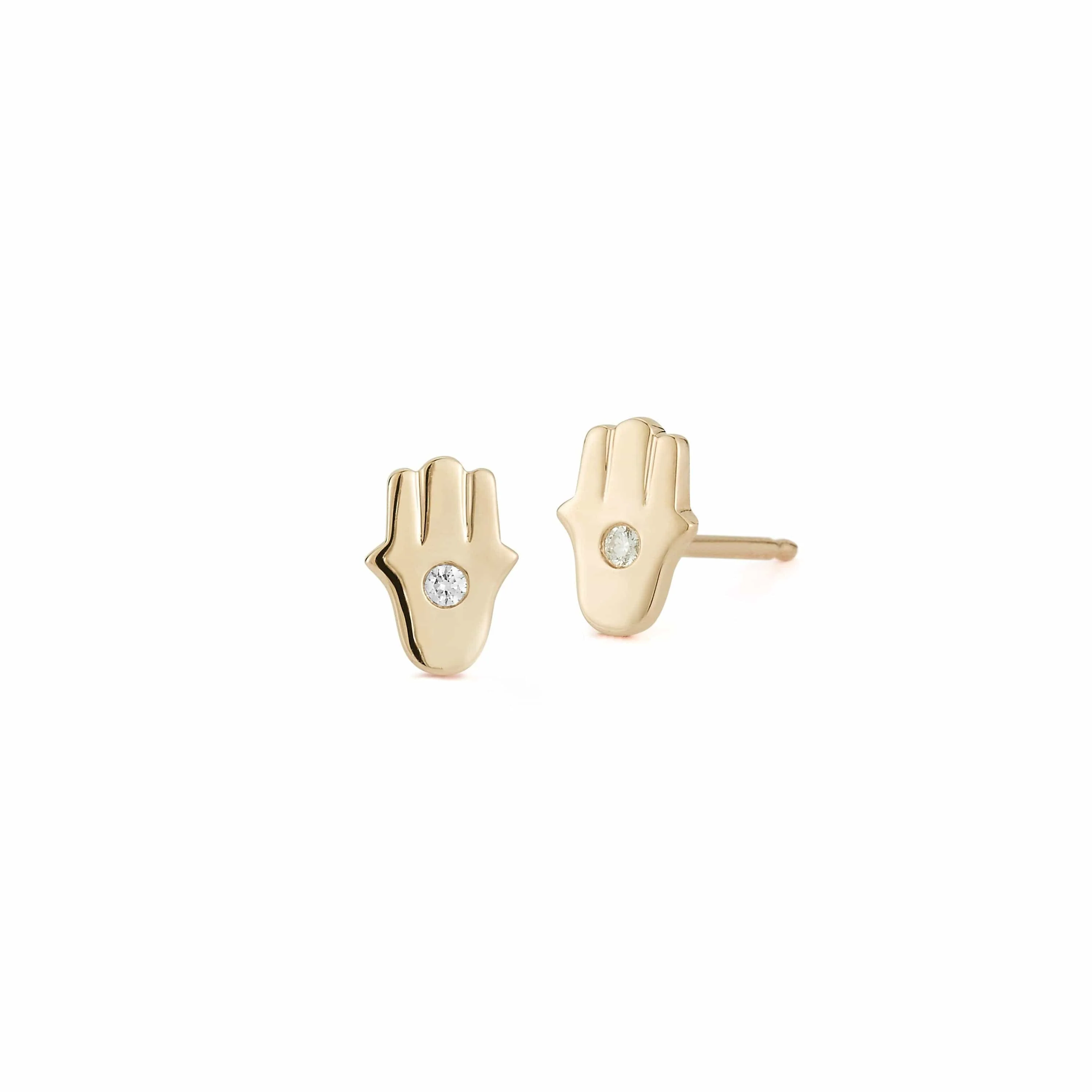 Dana Rebecca 14K Yellow Gold Diamond Hamsa Stud Earrings