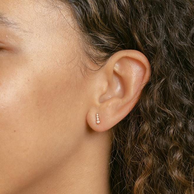 14K Rose Gold Graduating Diamond Bar Stud Earrings - Image 2