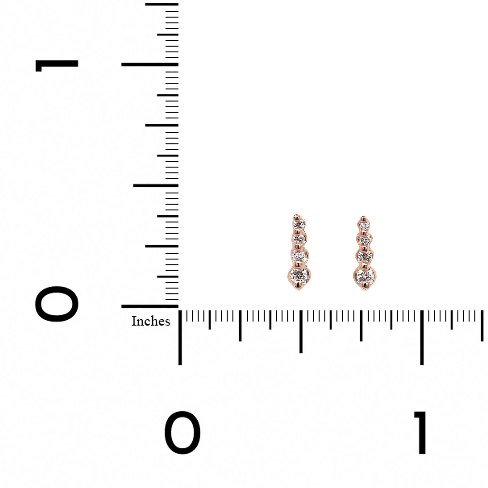 14K Rose Gold Graduating Diamond Bar Stud Earrings - Image 3