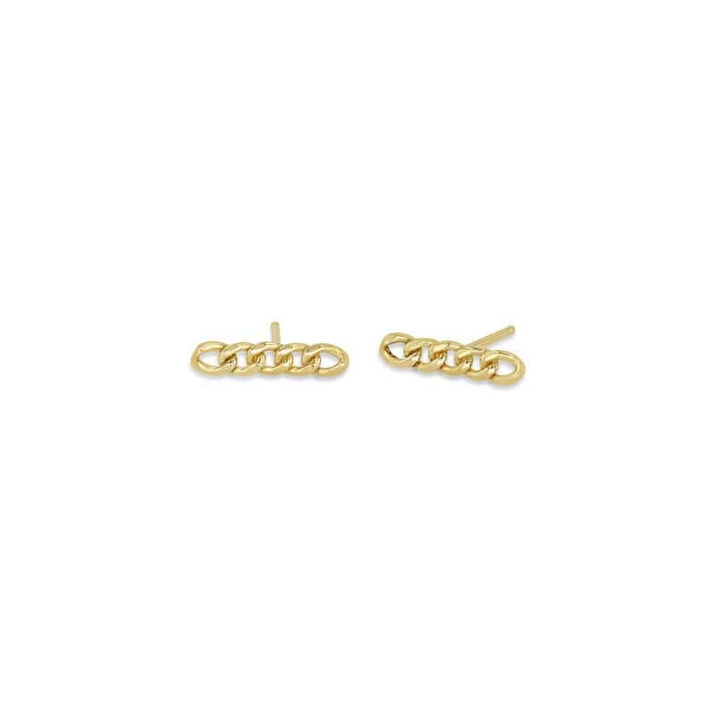14K Yellow Gold Curb Chain Bar Stud Earrings
