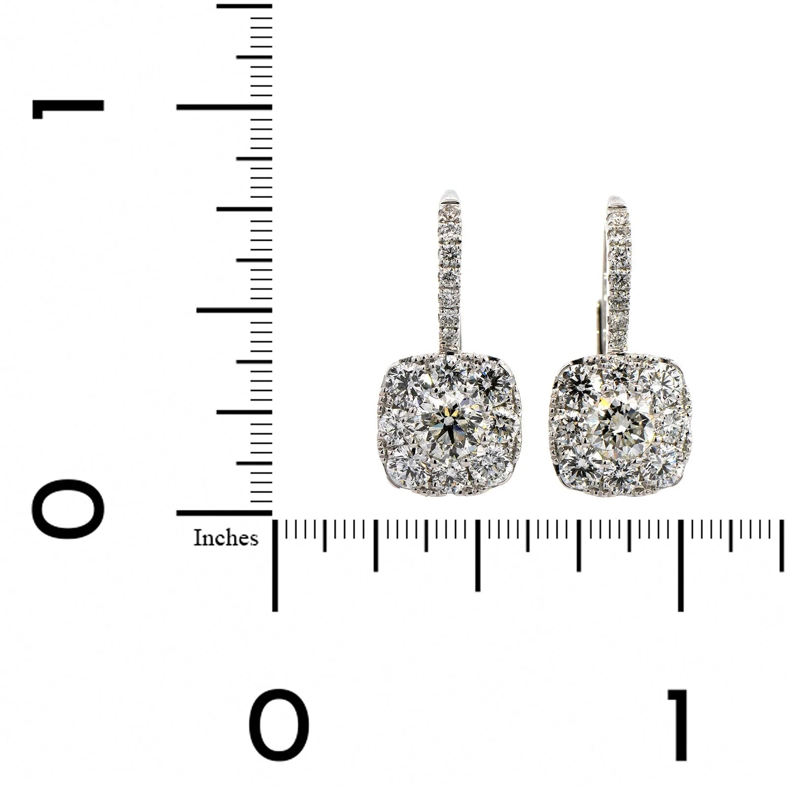 14K White Gold Diamond Cluster Drop Earrings - Image 2