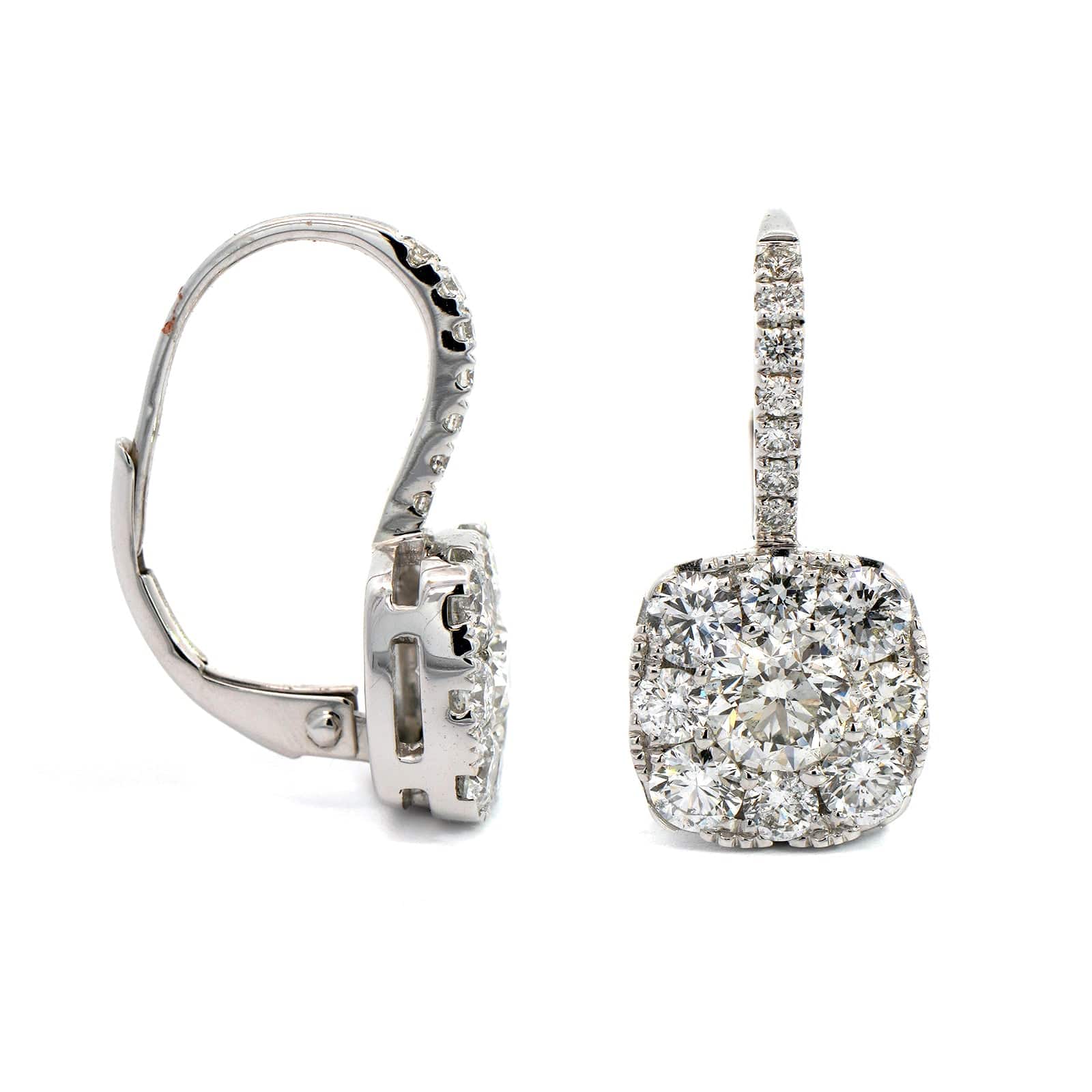 14K White Gold Diamond Cluster Drop Earrings - Image 3