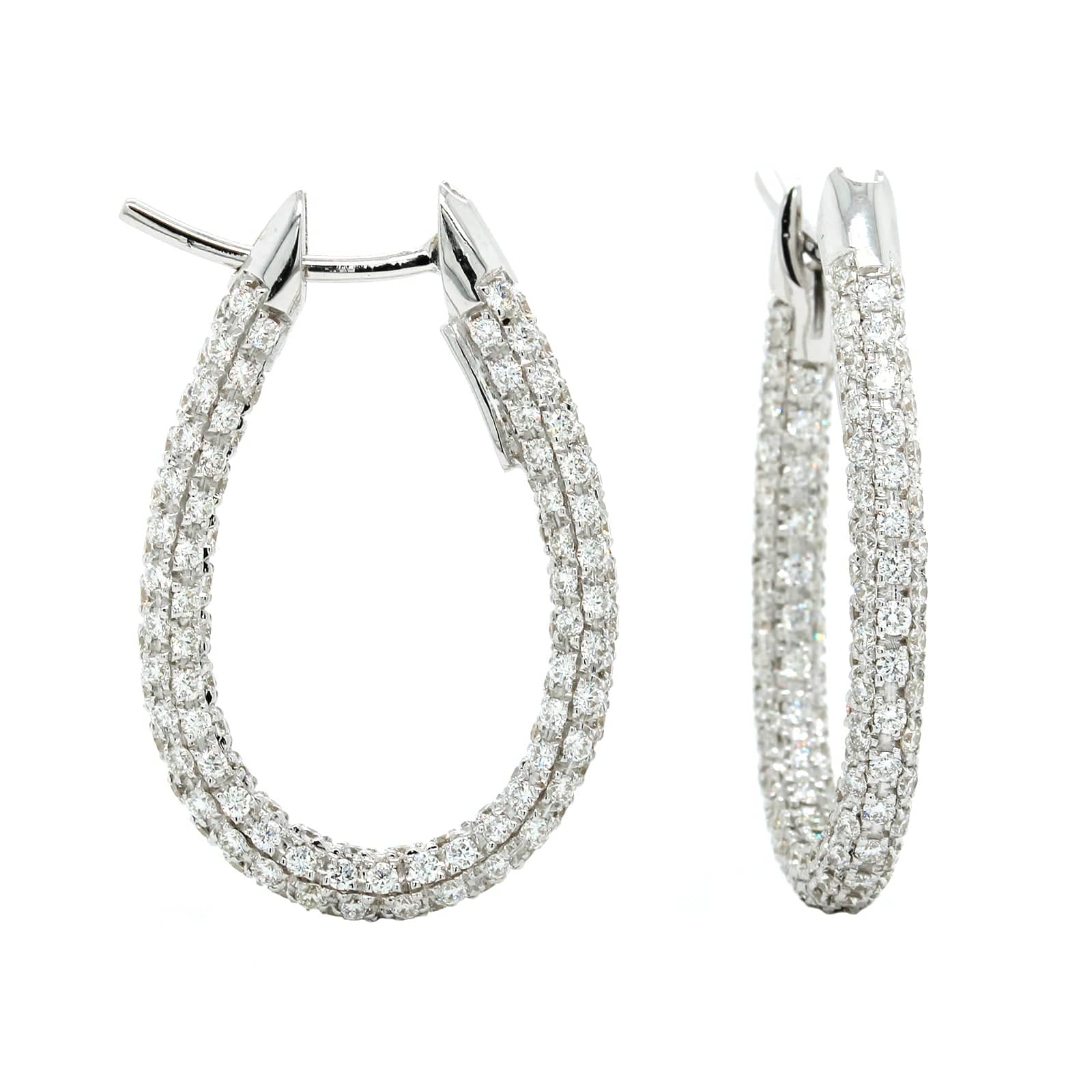 18K White Gold Diamond Pave Hoop Earrings