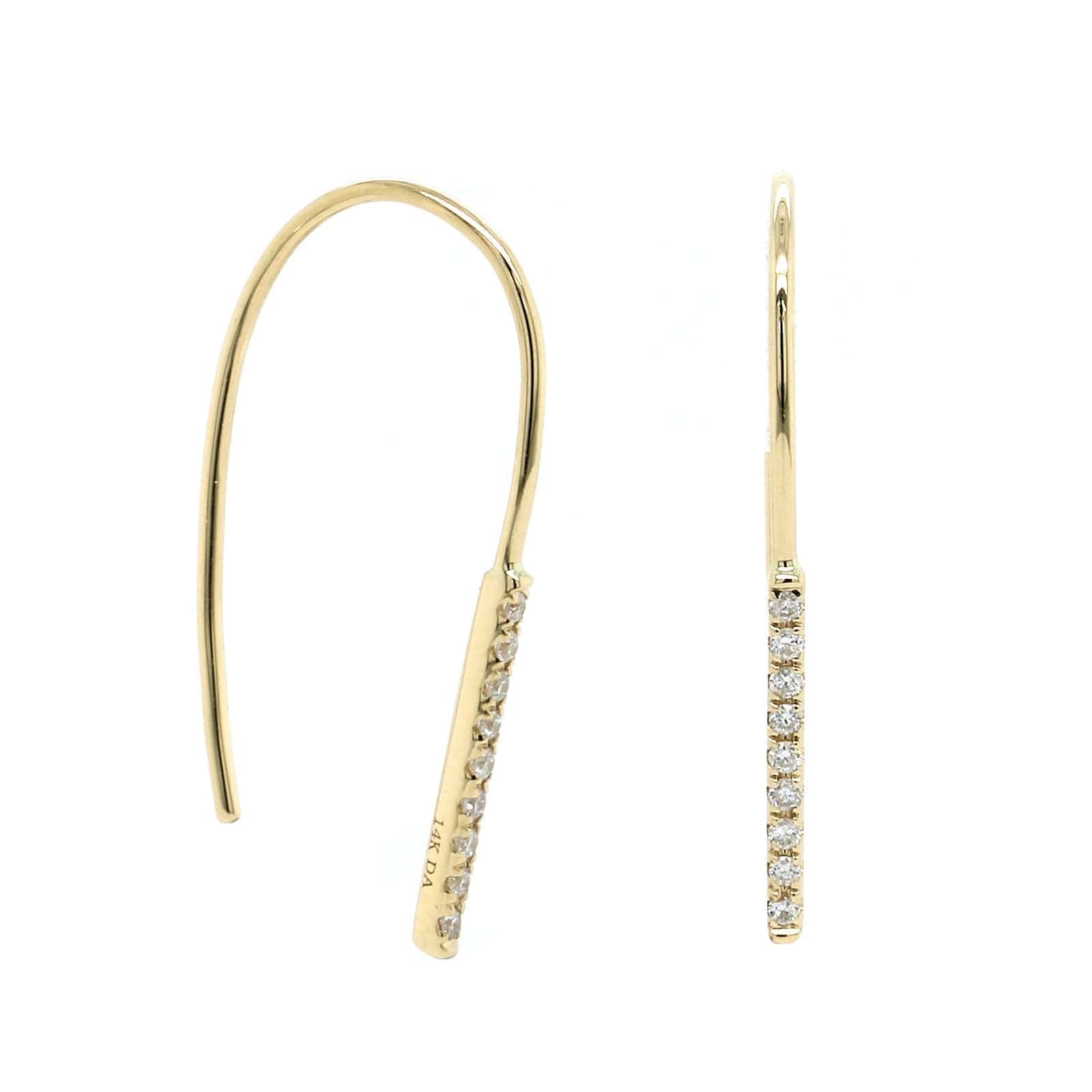 14K Yellow Gold Single Row Diamond Dangle Earrings