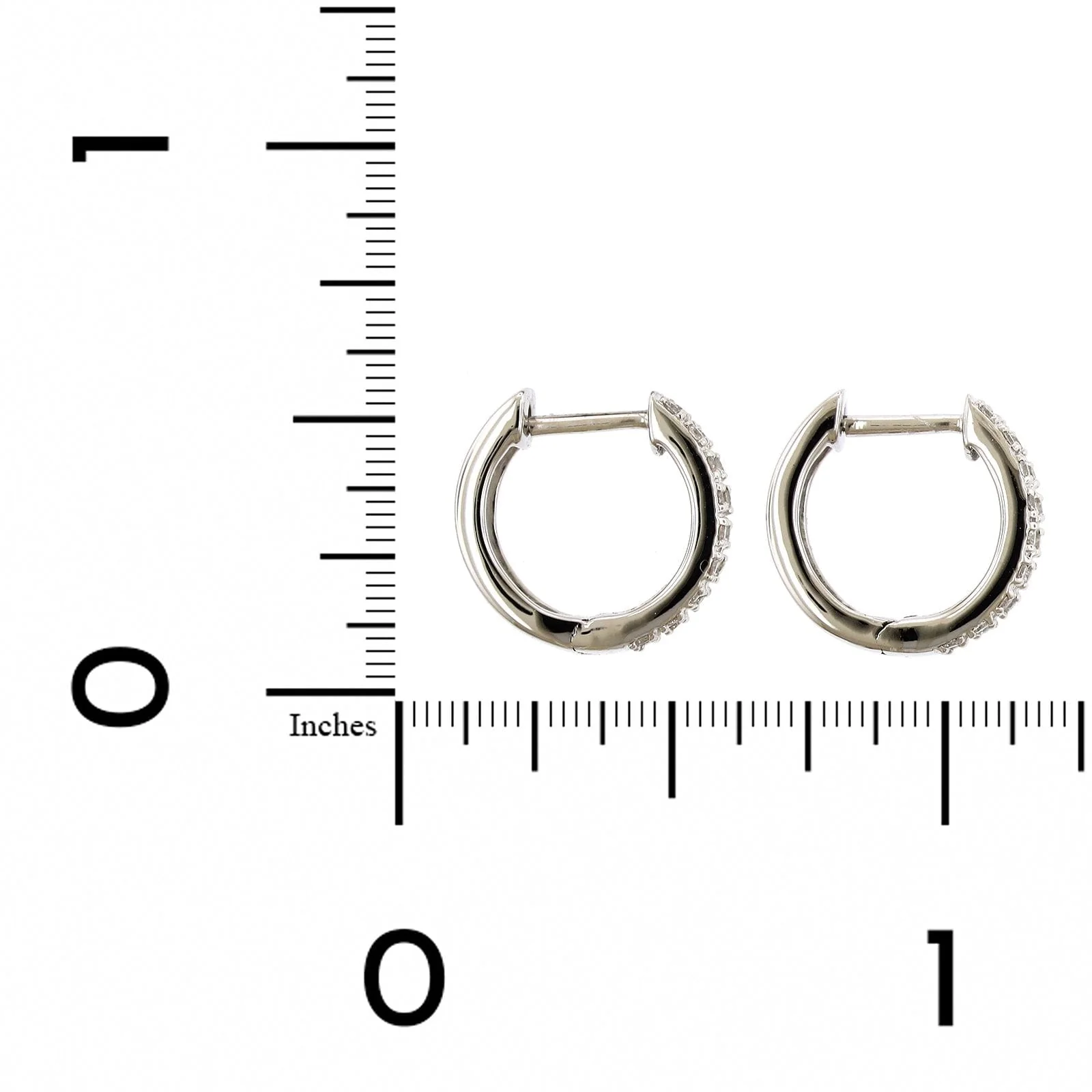 14K White Gold Baguette Huggie Earrings - Image 2