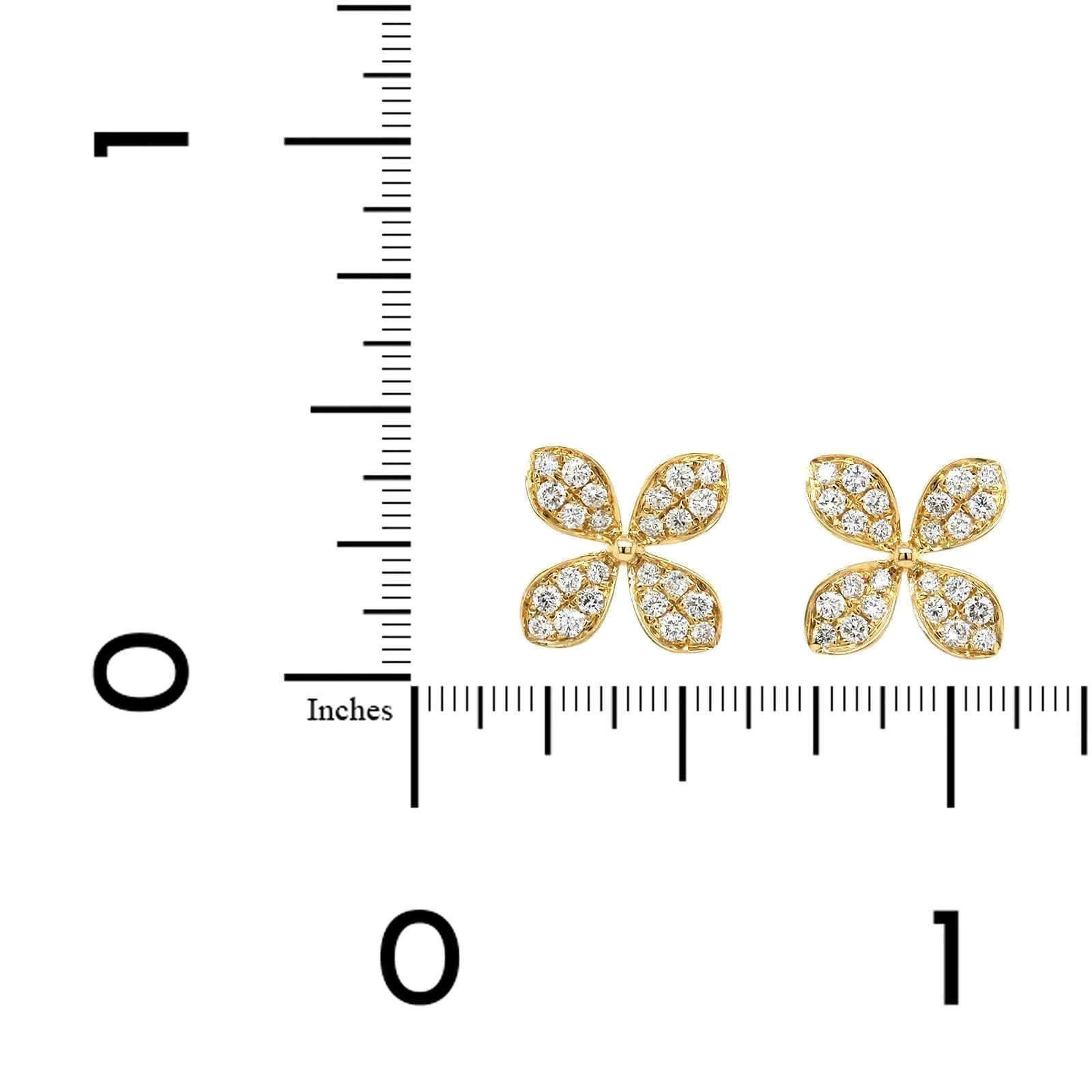 14K Yellow Gold Pave Flower Diamond Stud Earrings - Image 2