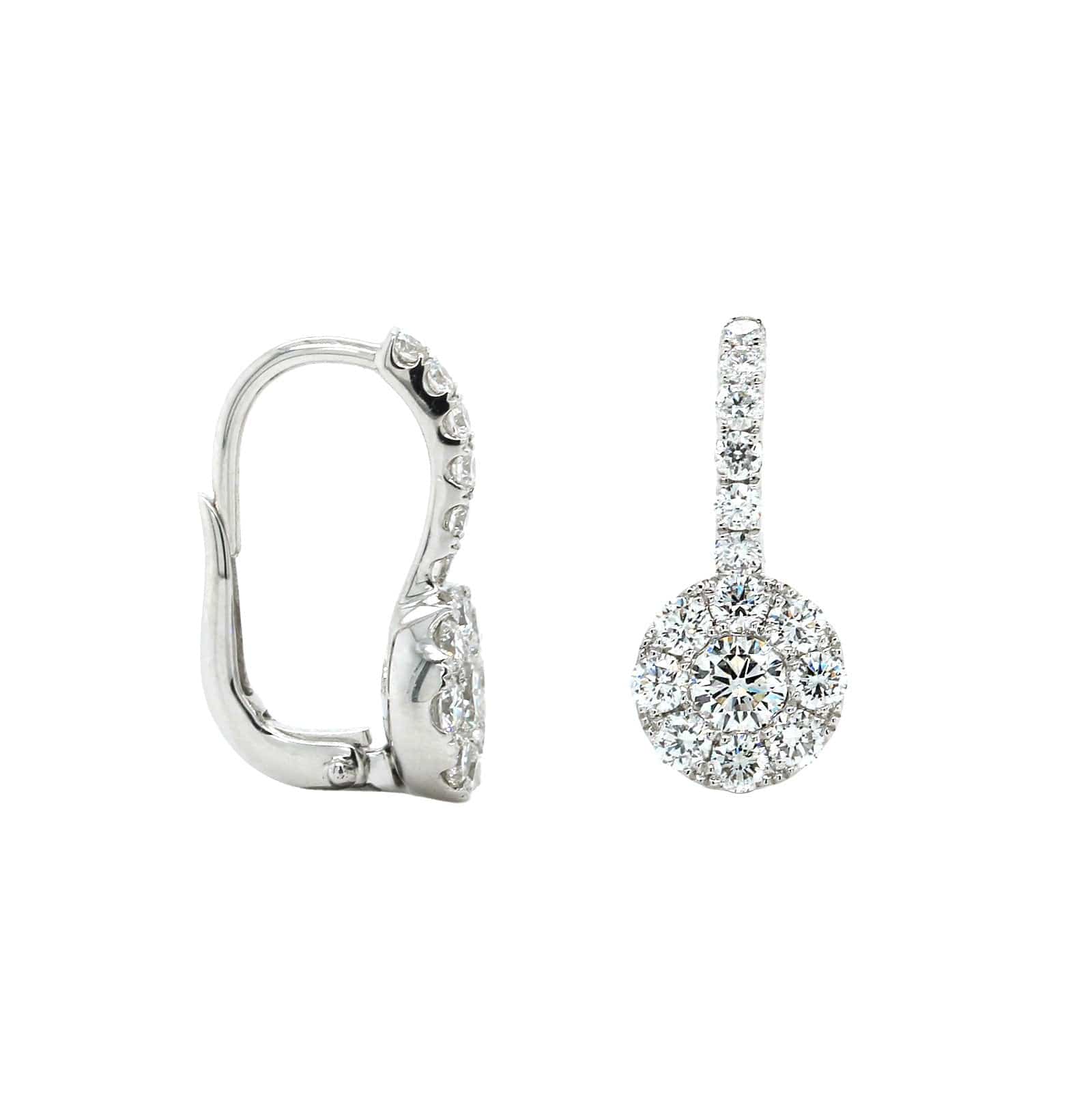 18K White Gold Diamond Halo Drop Earrings