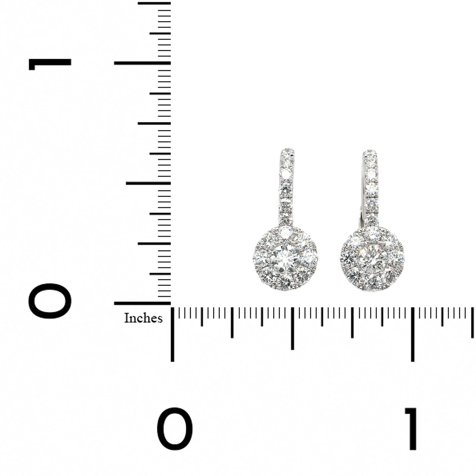 18K White Gold Diamond Halo Drop Earrings - Image 2