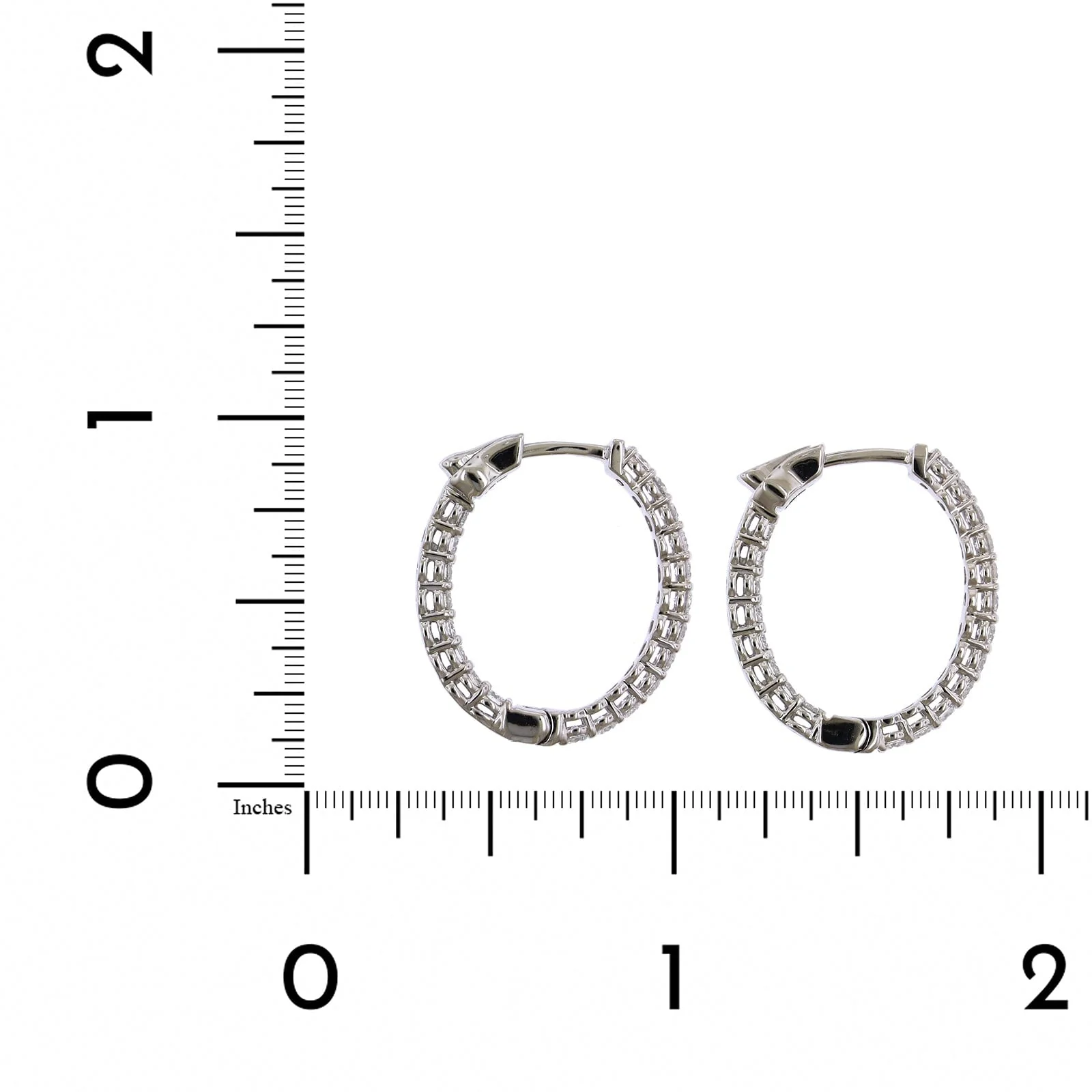 18K White Gold Diamond Oval Shape Hoop Earrings - Image 2