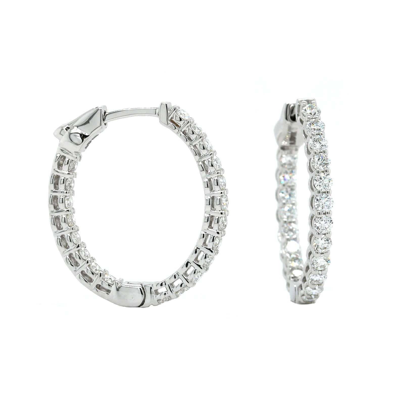 18K White Gold Diamond Oval Shape Hoop Earrings - Image 3