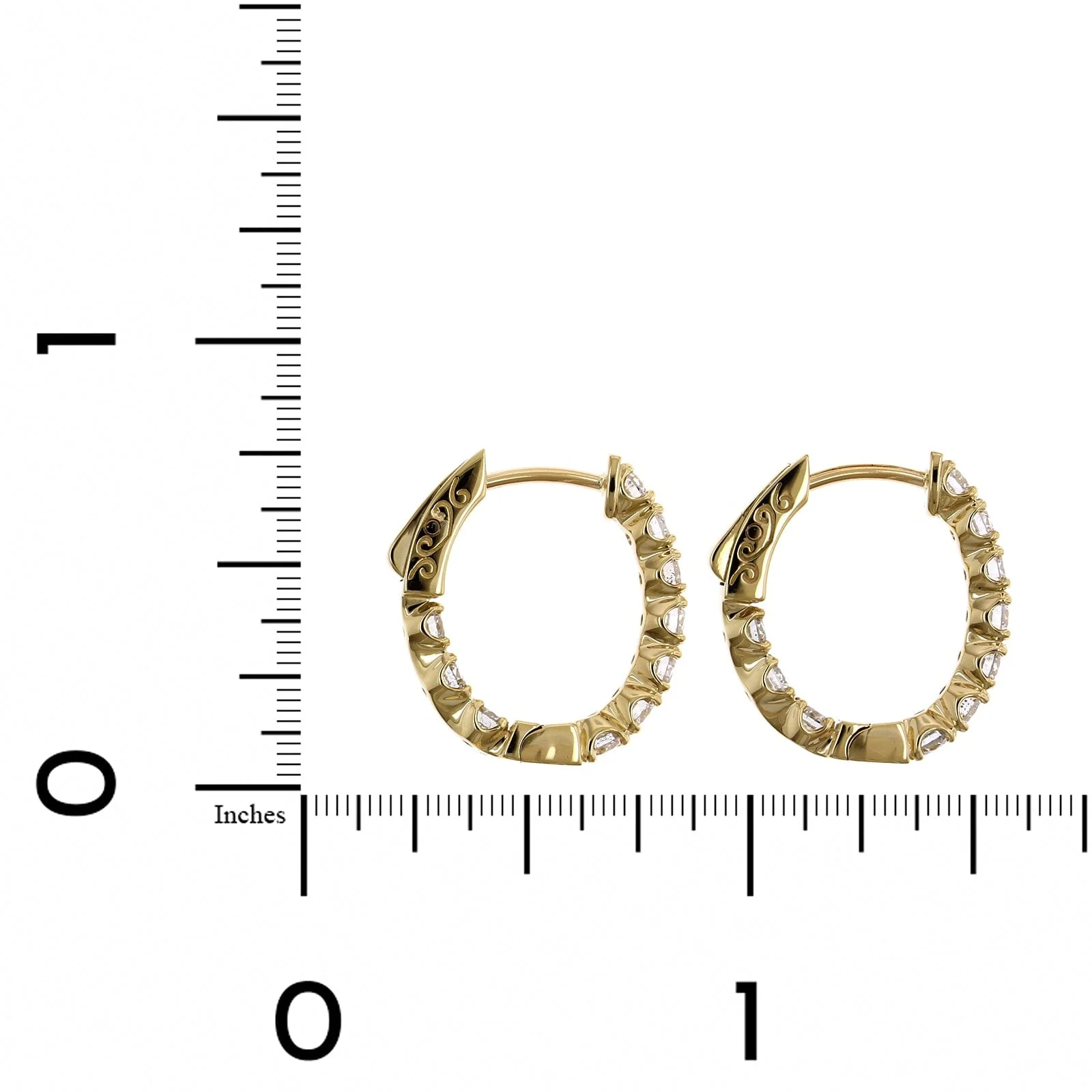 18K Yellow Gold Diamond Huggie Earrings - Image 2