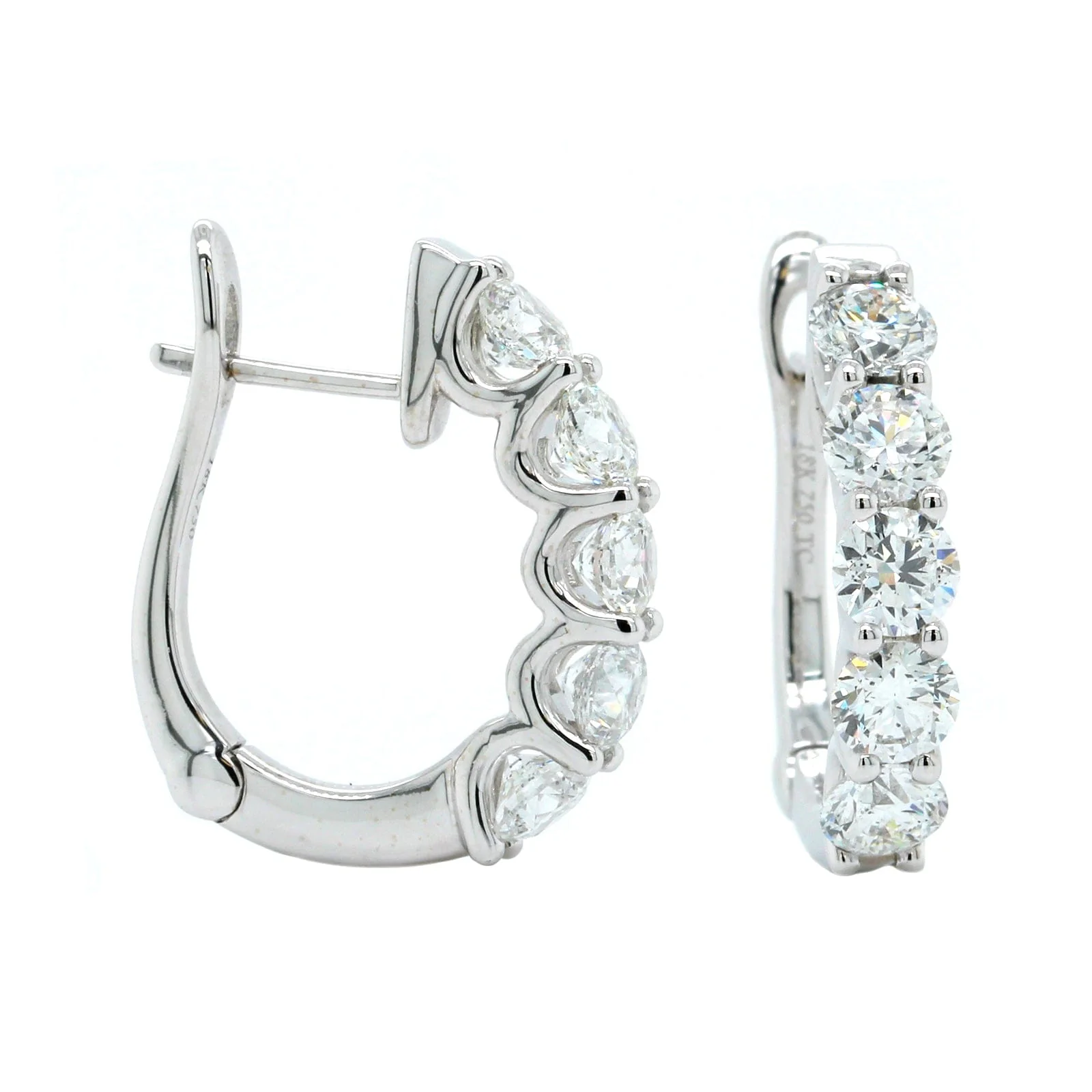14K White Gold Diamond Huggie Earrings - Image 3