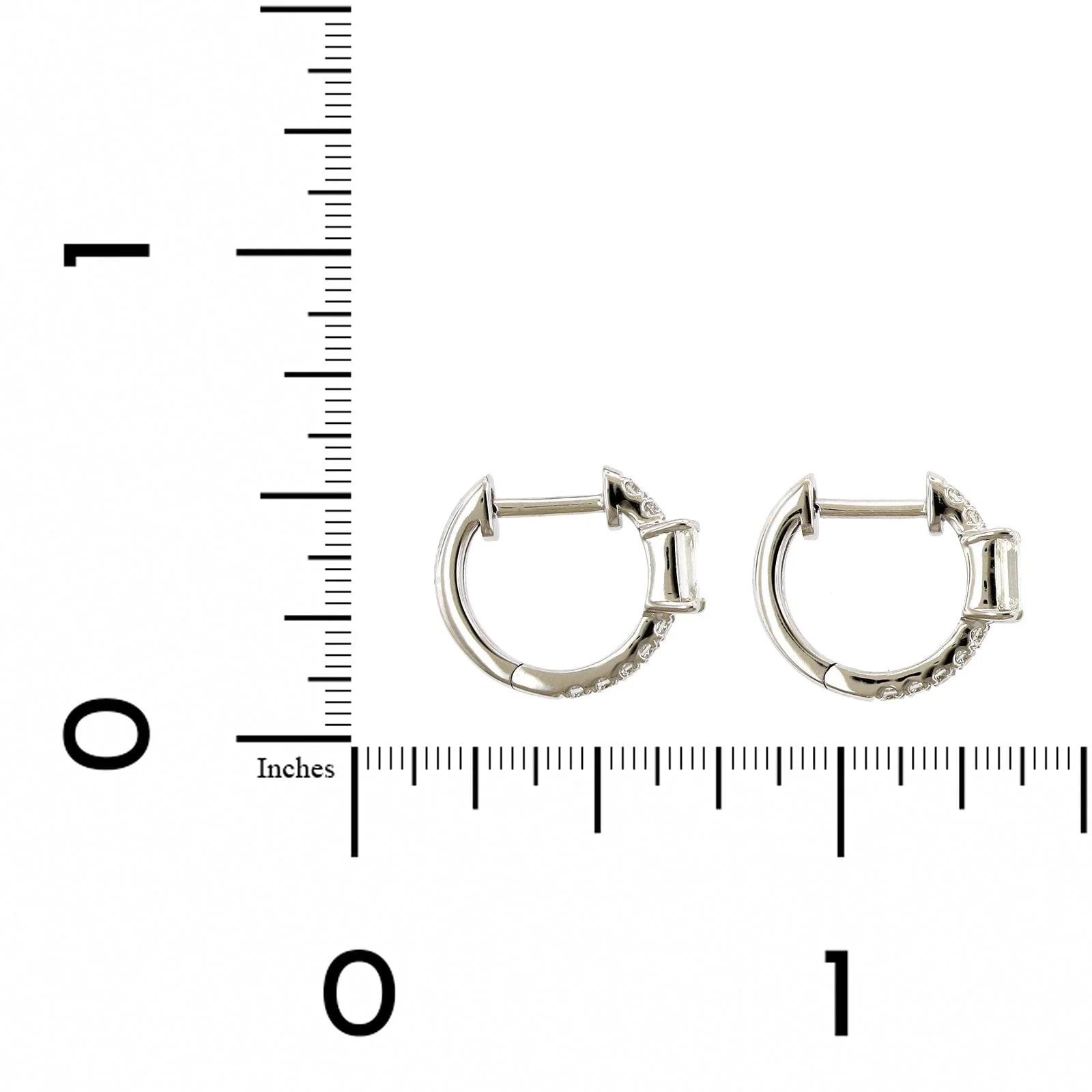 18K White Gold Emerald Cut Diamond Huggie Earrings - Image 2