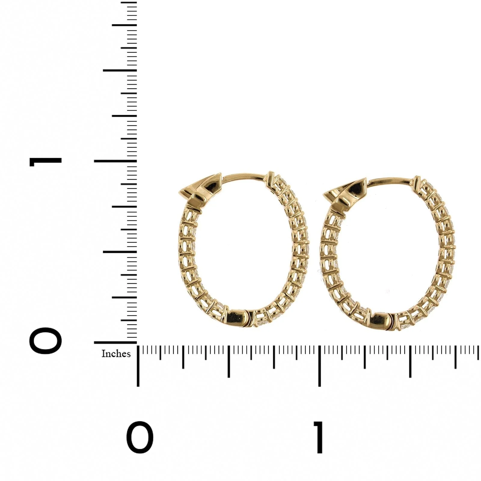 18K Yellow Gold Oval Shape Diamond Hoop Earrings - Image 2
