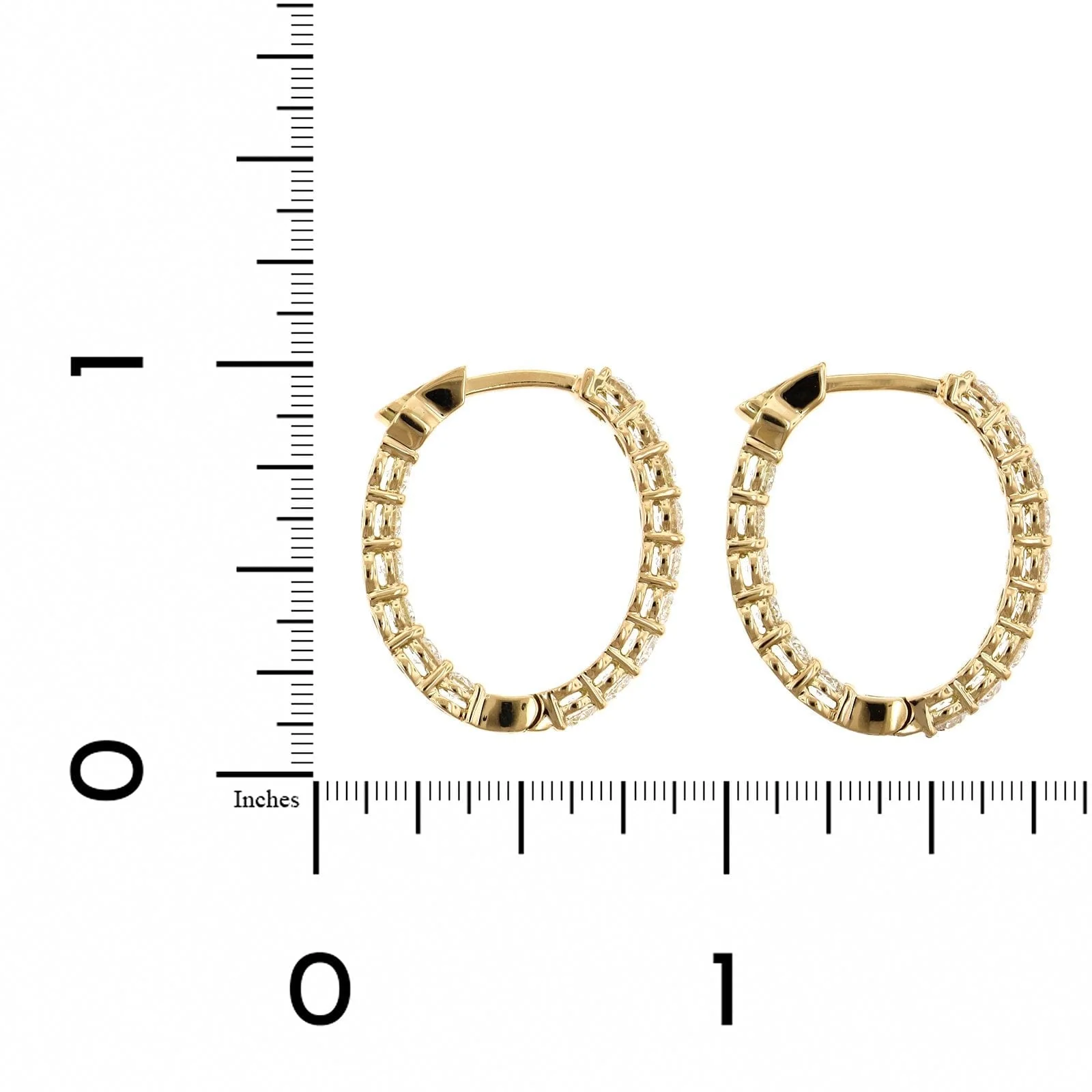 18K Yellow Gold Oval Shape Diamond Hoop Earrings - Image 2