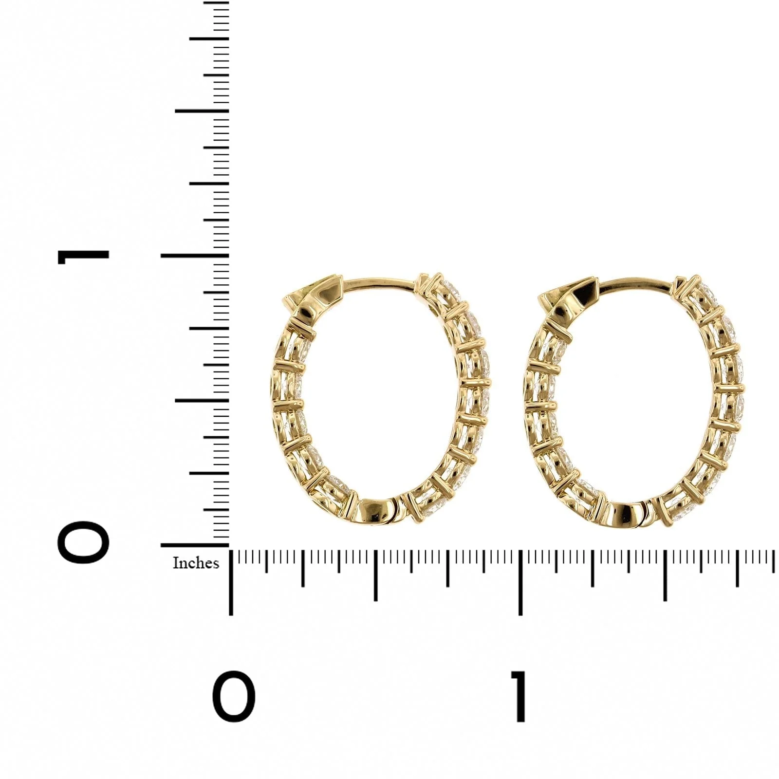 18K Yellow Gold Oval Shape Diamond Hoop Earrings - Image 2