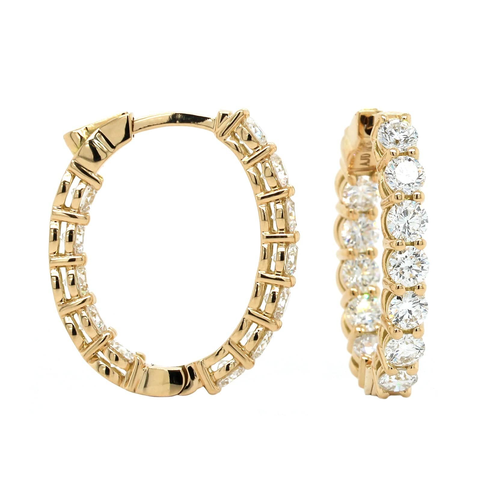18K Yellow Gold Oval Shape Diamond Hoop Earrings - Image 3