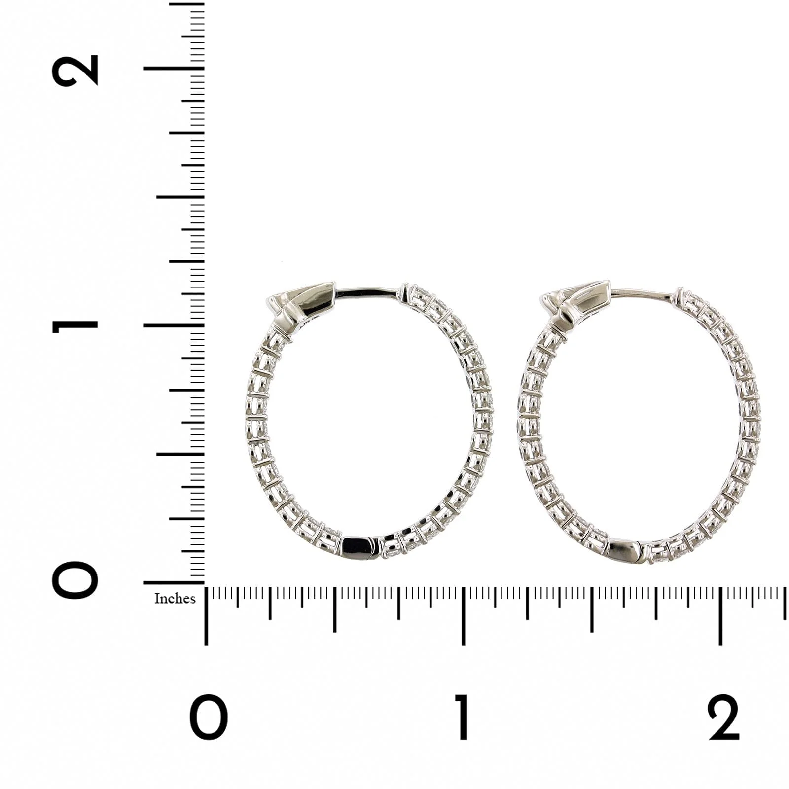 18K White Gold Oval Shape Diamond Hoop Earrings - Image 2