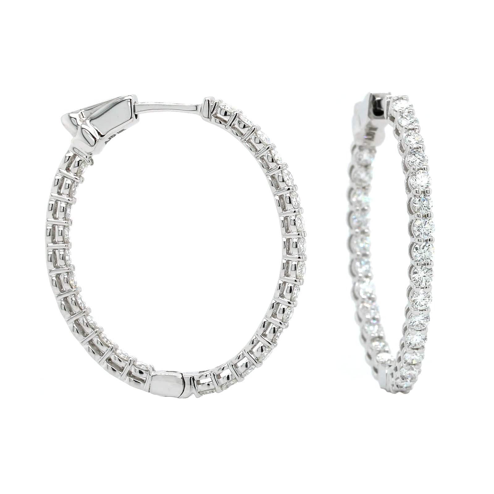 18K White Gold Oval Shape Diamond Hoop Earrings - Image 3