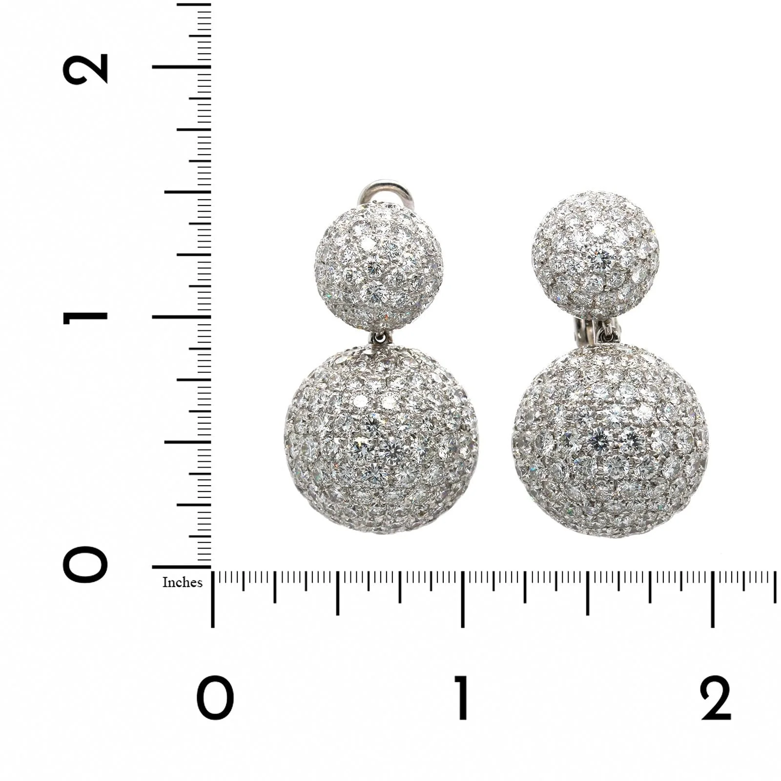 18K White Gold Diamond Drop Ball Earrings - Image 2