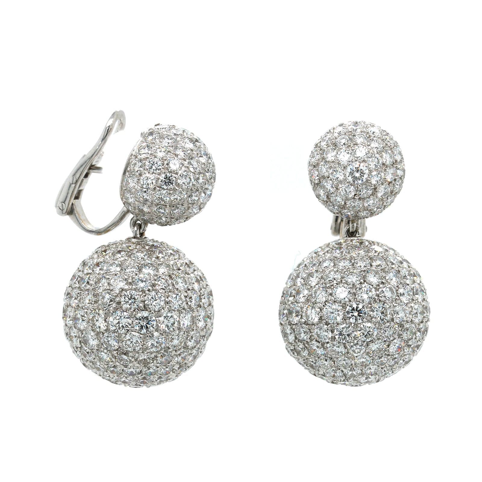 18K White Gold Diamond Drop Ball Earrings - Image 3