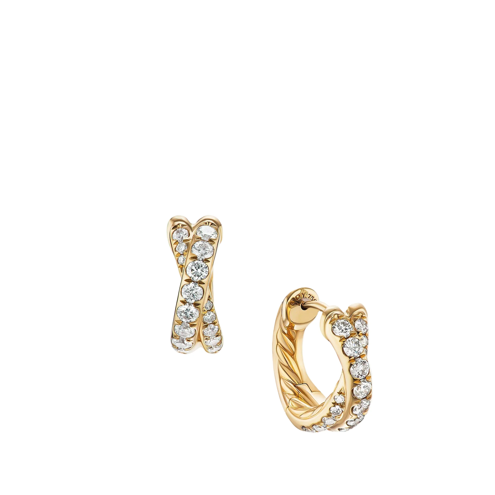 Pavé Crossover Hoop Earrings in 18K Yellow Gold with Diamonds