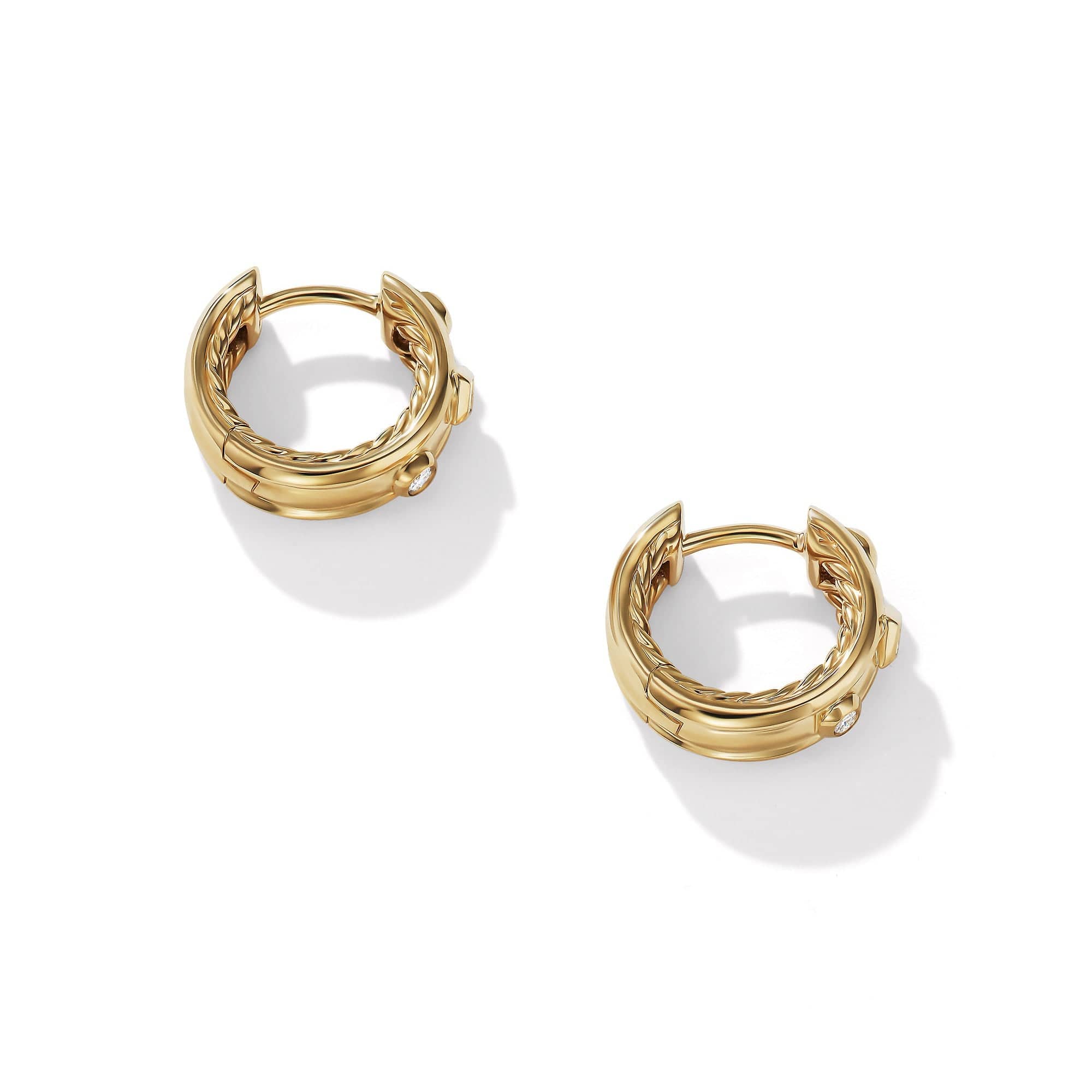 Modern Renaissance Huggie Earrings in 18K Yellow Gold with Diamonds - Image 2