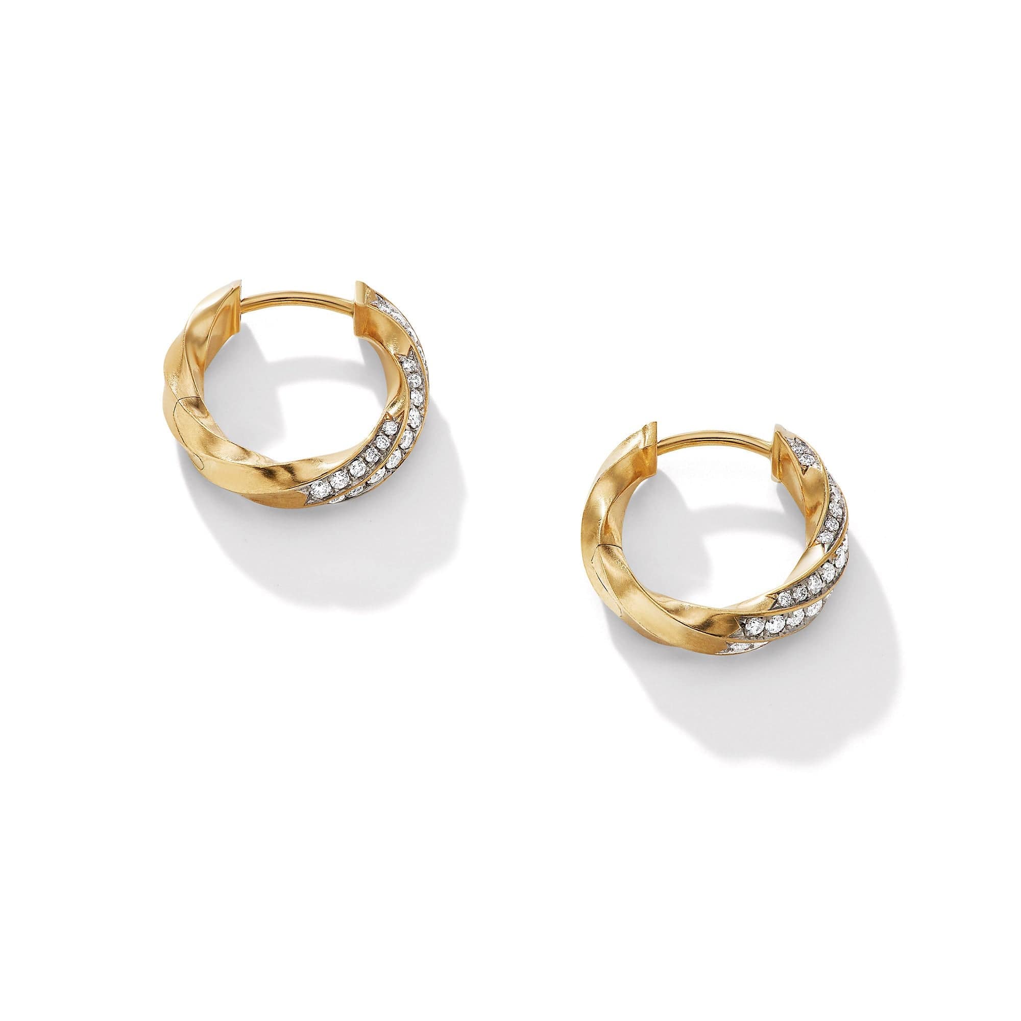 Cable Edge Huggie Hoop Earrings in Recycled 18K Yellow Gold with Pavé Diamonds - Image 2