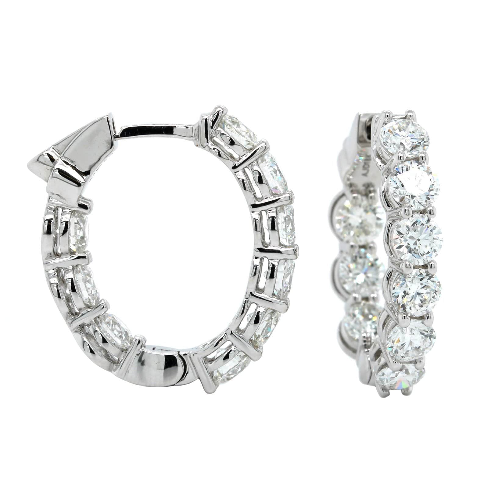 18K White Gold Inside Outside Diamond Hoop Earrings - Image 3
