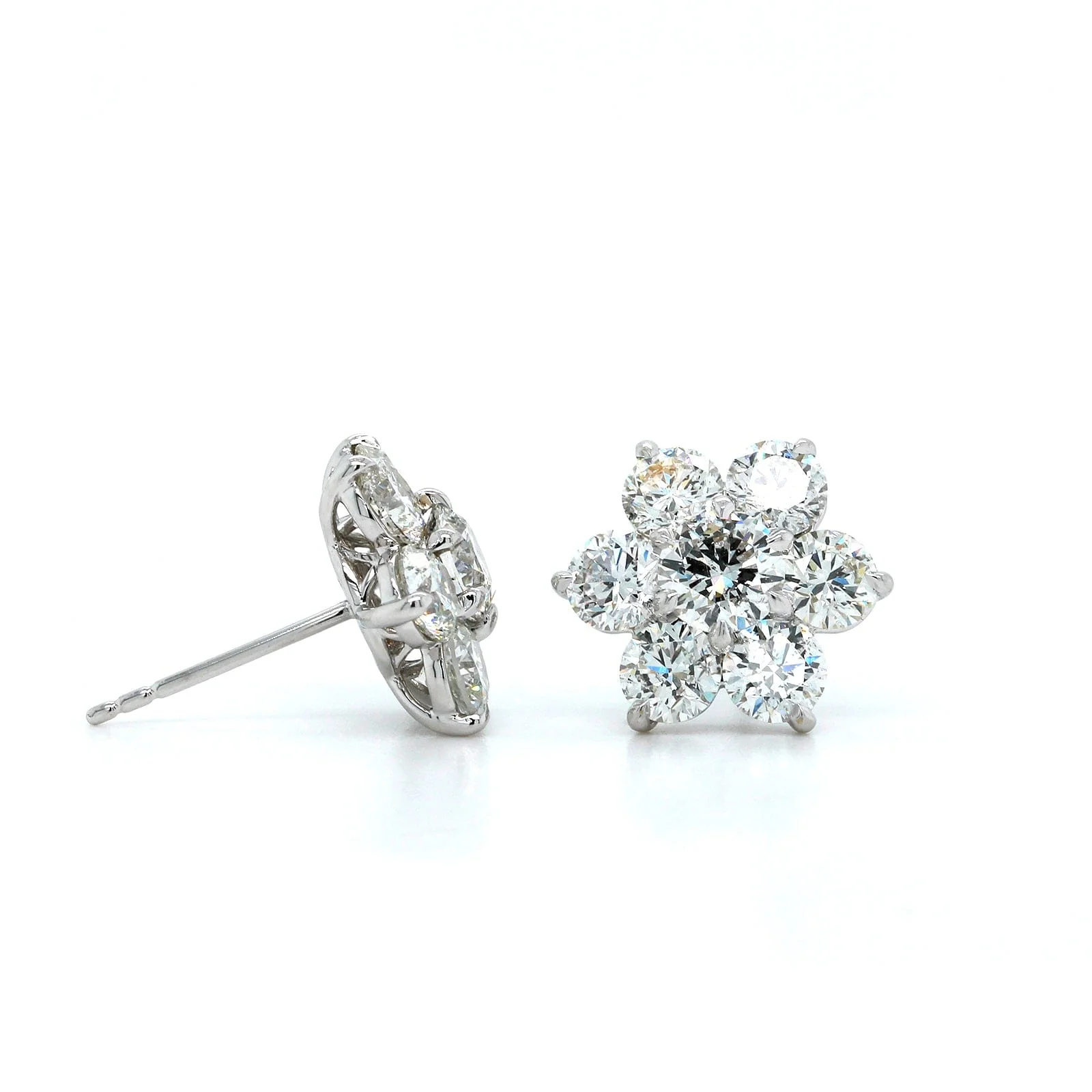 18K White Gold Diamond Flower Earrings - Image 3