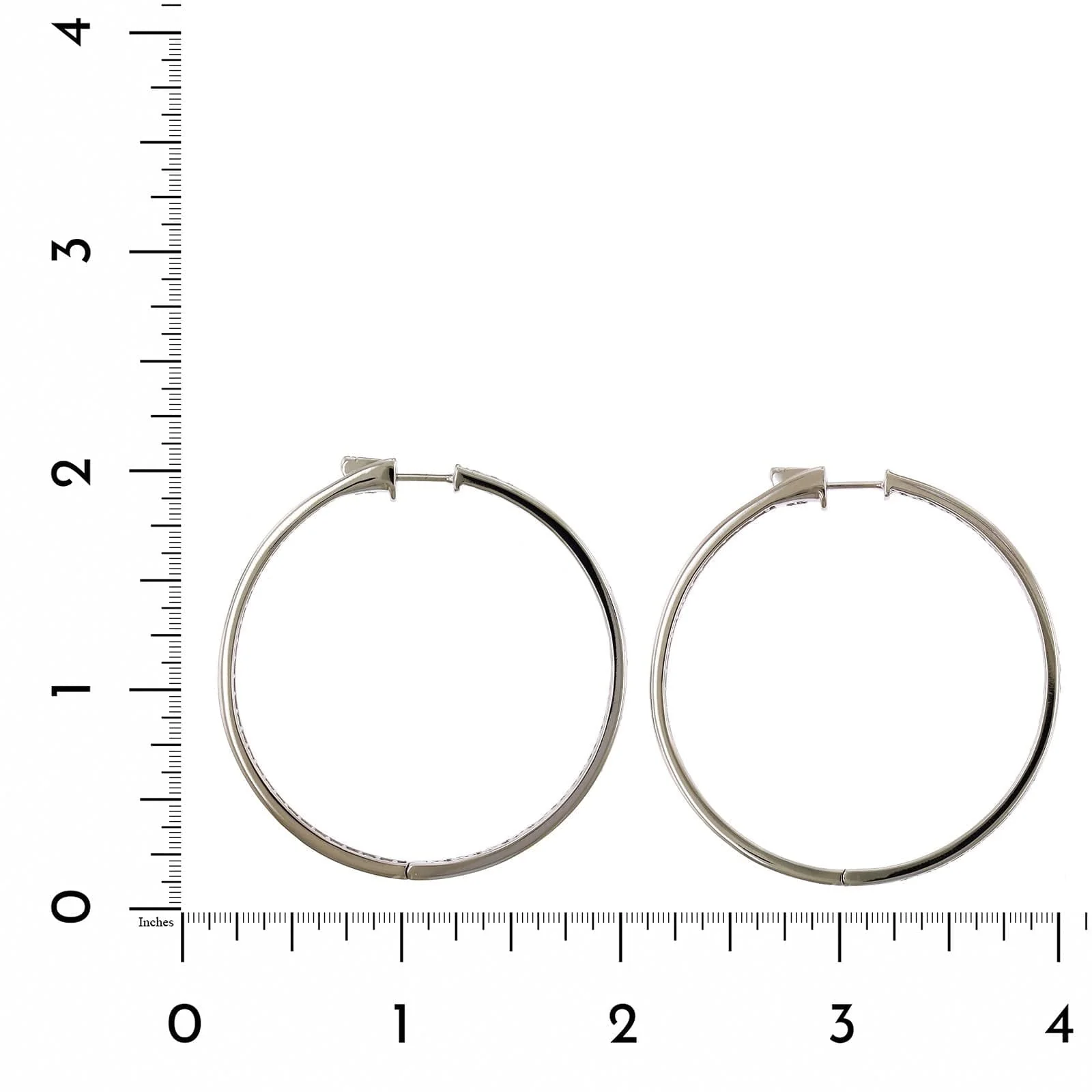 18K White Gold Inside Outside Bead Set Diamond Hoop Earrings - Image 2