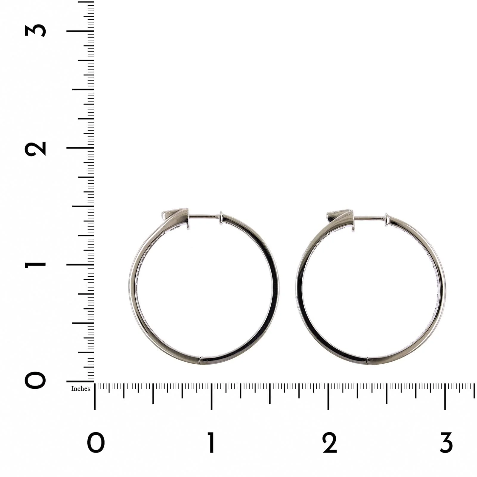 18K White Gold Inside Outside Bead Set Diamond Hoop Earrings - Image 2