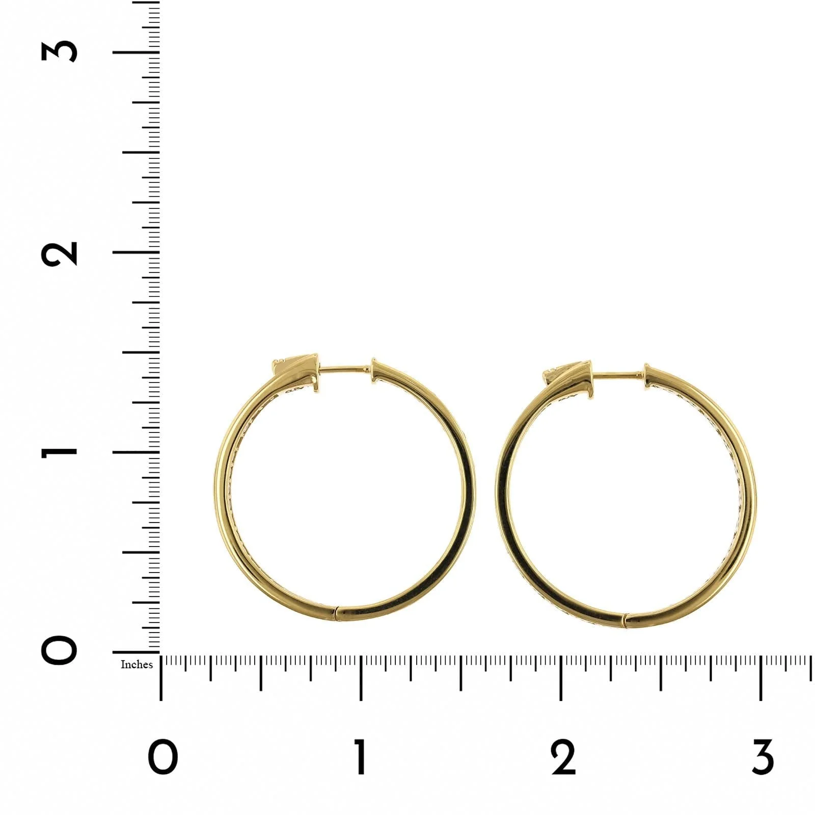 18K Yellow Gold Inside Outside Bead Set Diamond Hoop Earrings - Image 2