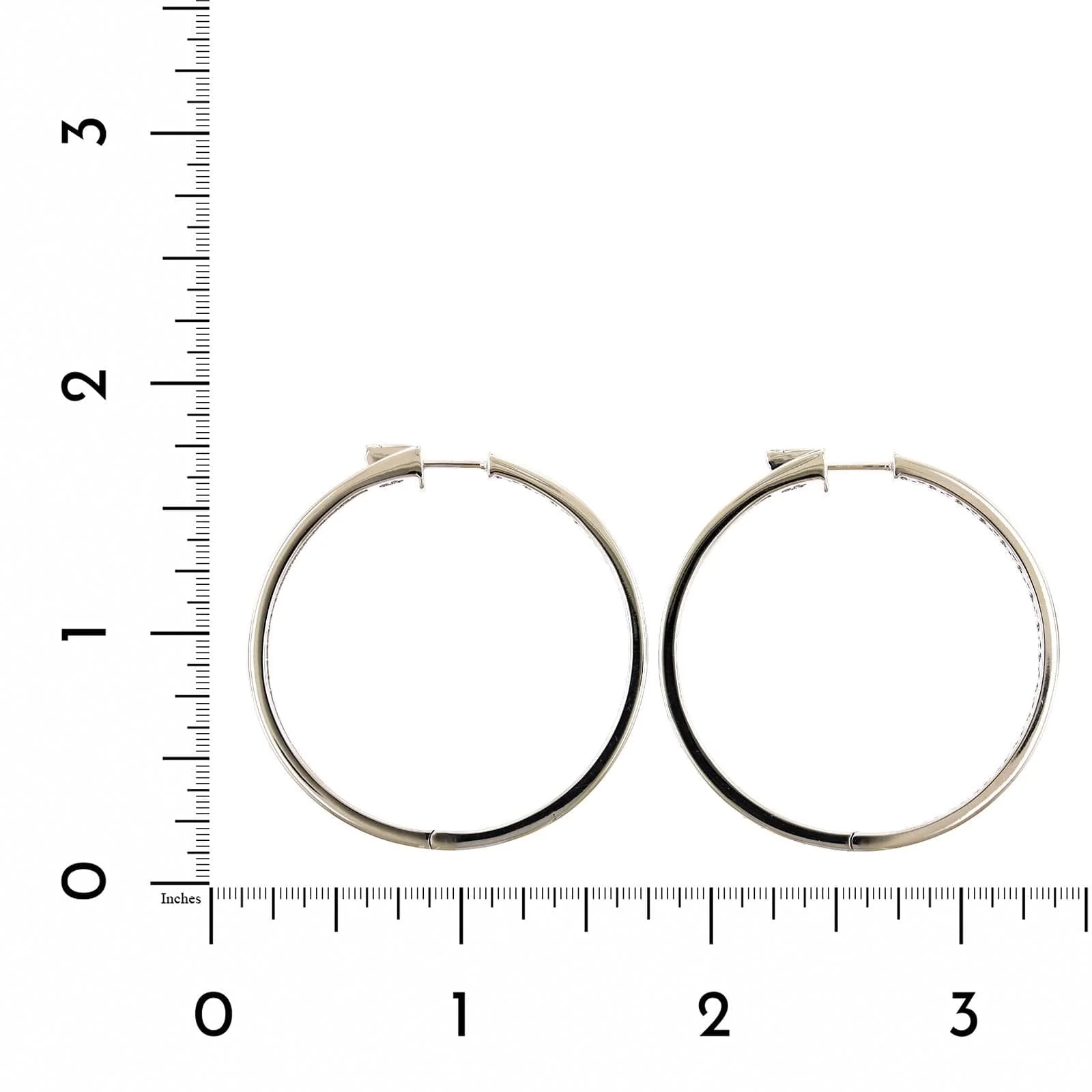 18K White Gold Inside Outside Bead Set Diamond Hoop Earrings - Image 2