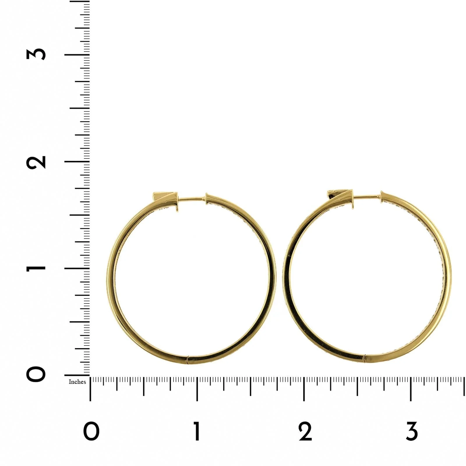 18K Yellow Gold Inside Outside Bead Set Diamond Hoop Earrings - Image 2