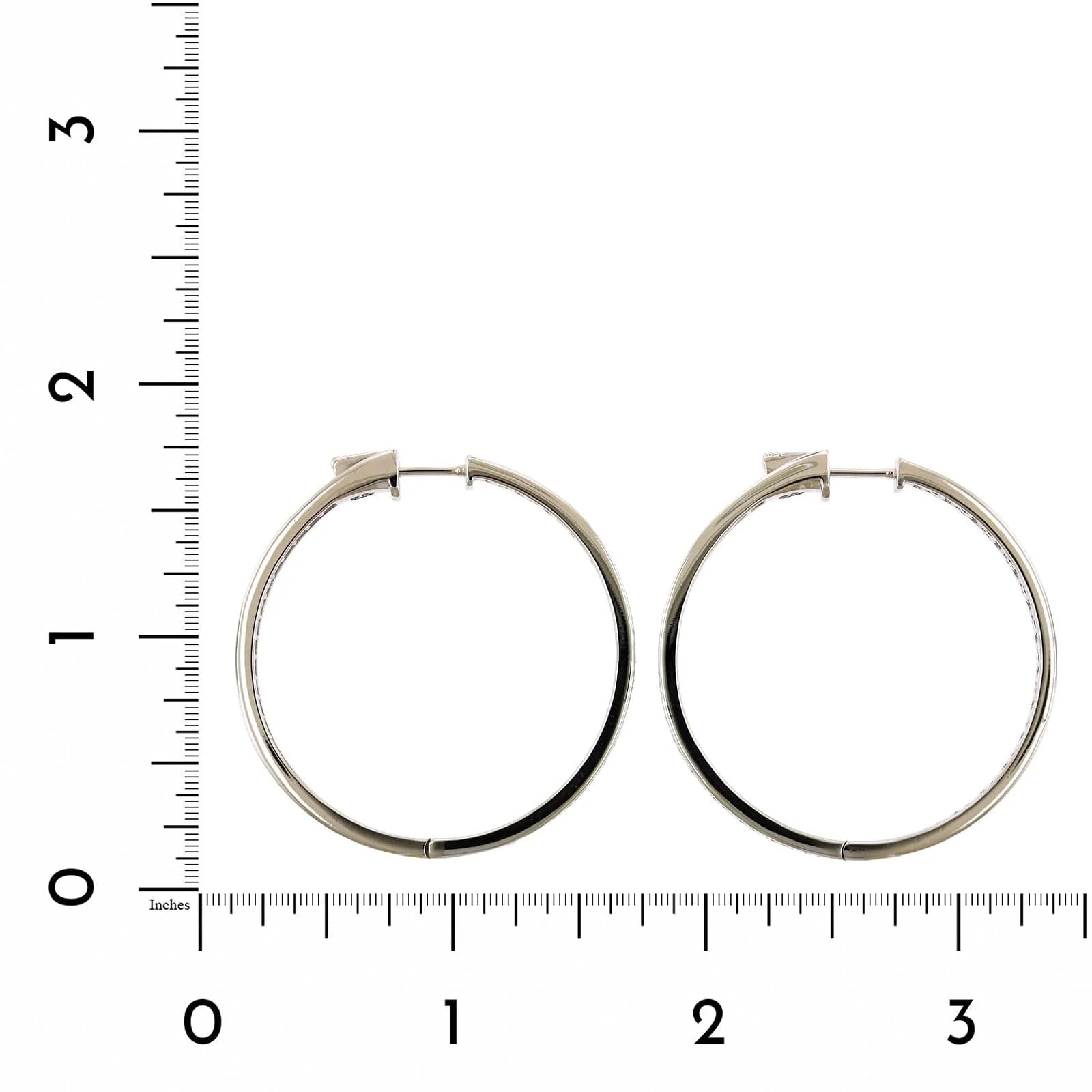 18K White Gold Inside Outside Bead Set Diamond Hoop Earrings - Image 2