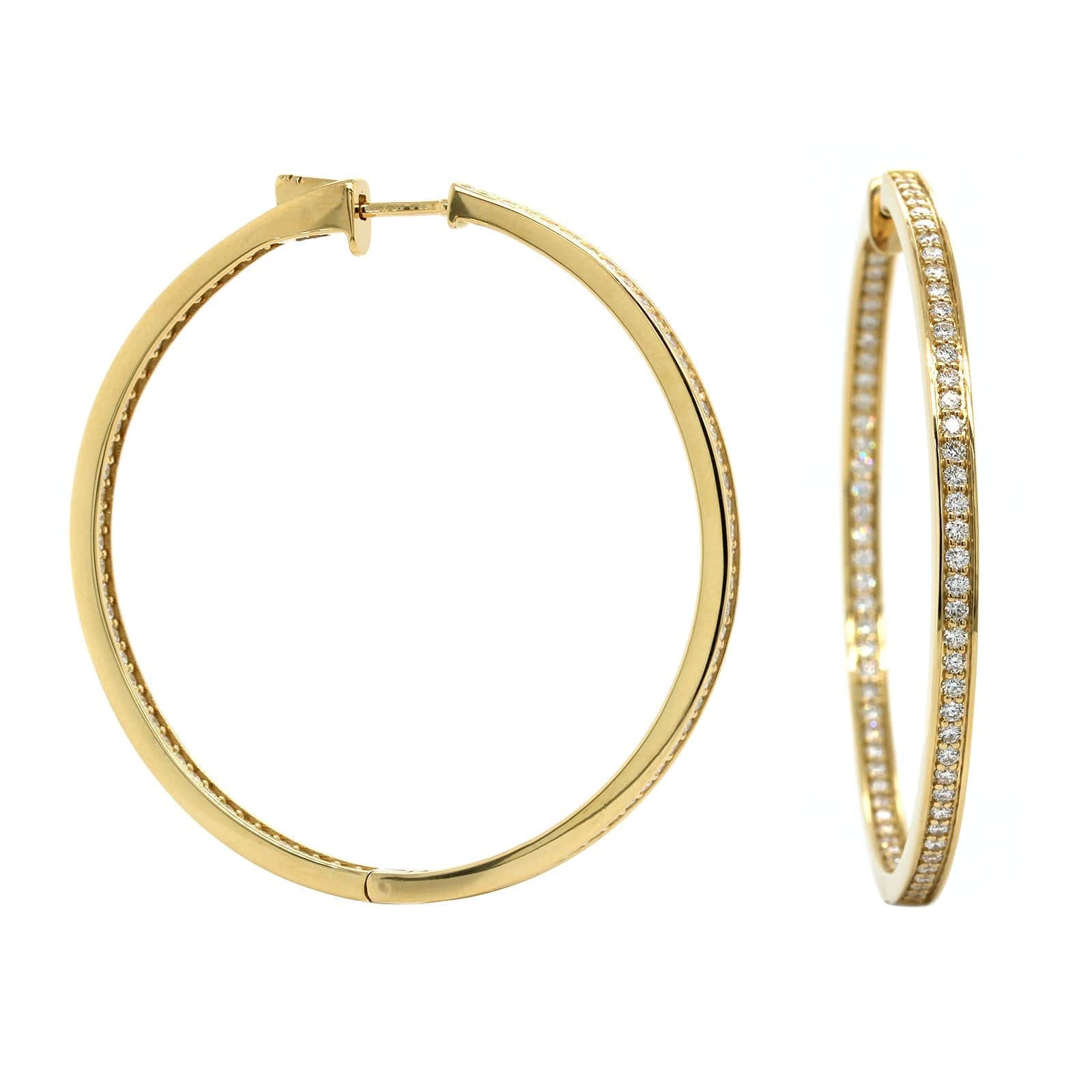 18K Yellow Gold Inside Outside Bead Set Diamond Hoop Earrings