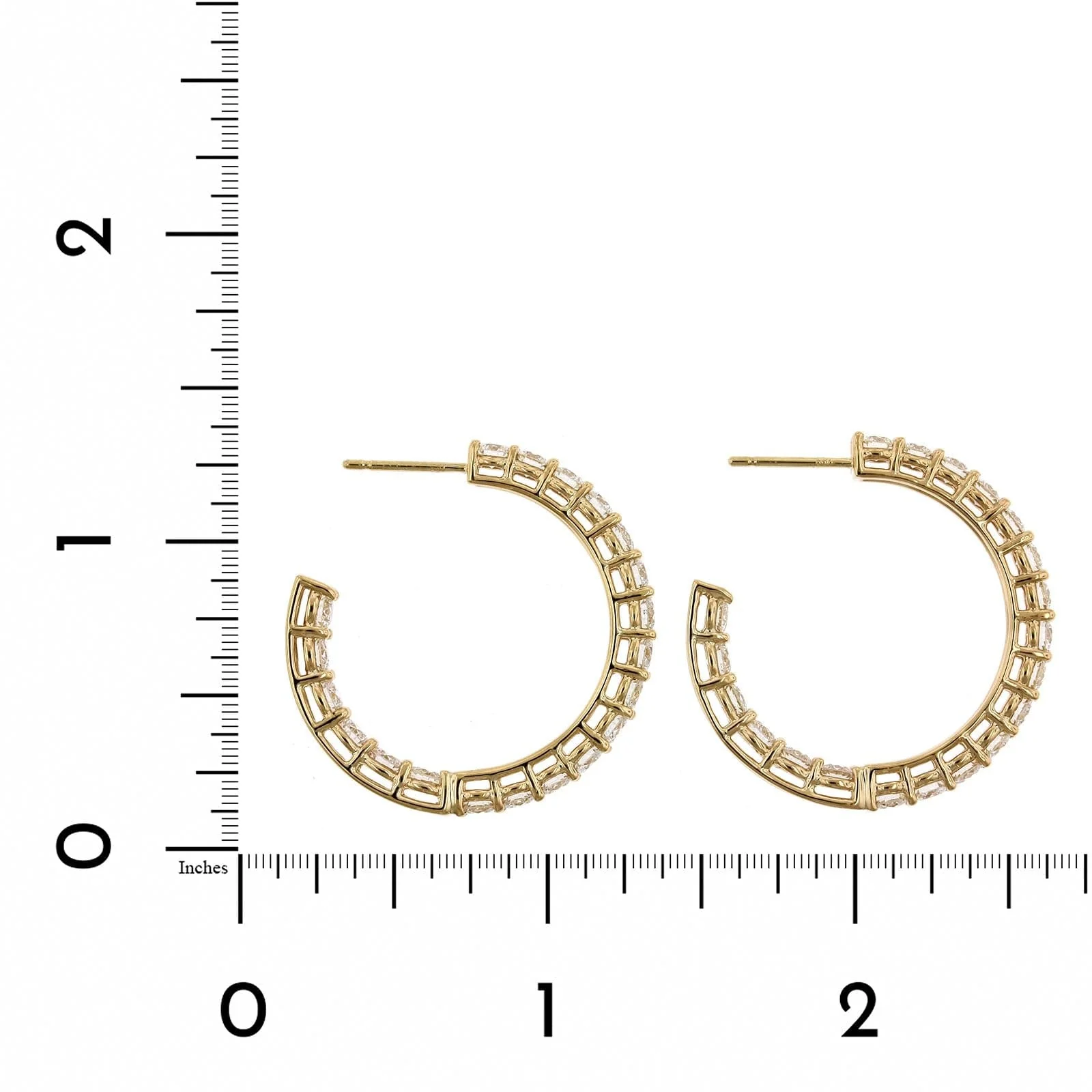 18K Yellow Gold Inside Outside Open Diamond Hoop Earrings - Image 2