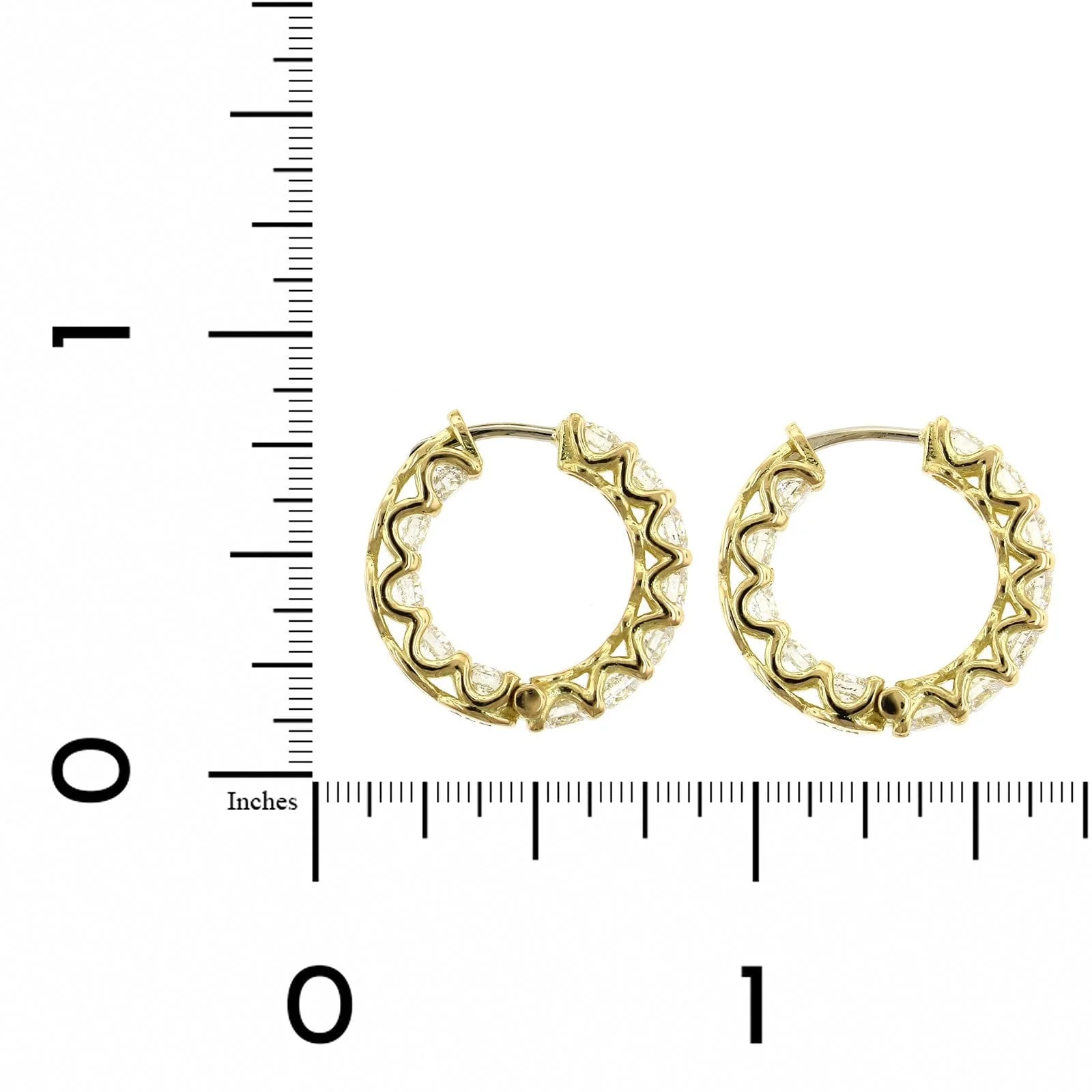 18K Yellow Gold Inside Outside Diamond Hoop Earrings - Image 2