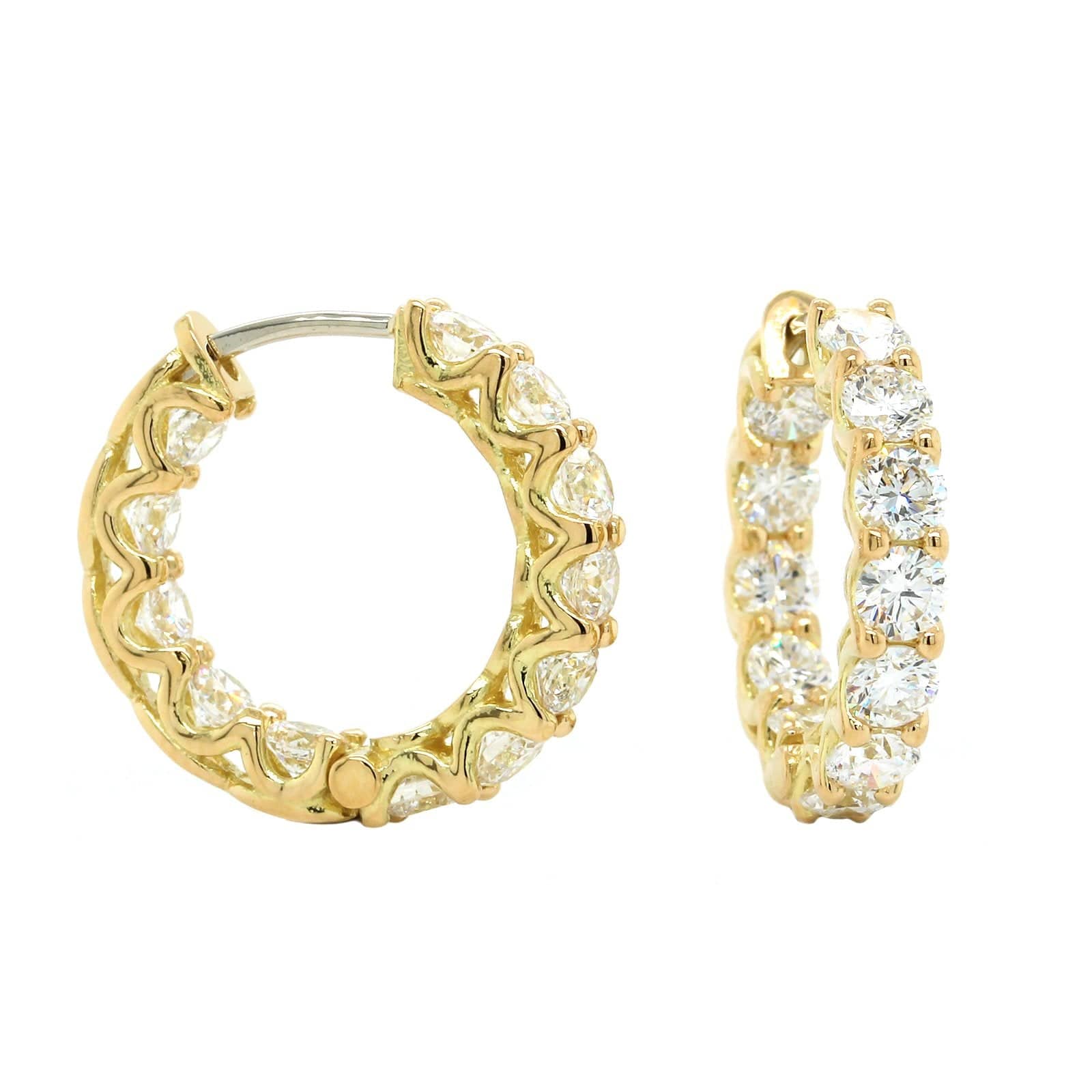 18K Yellow Gold Inside Outside Diamond Hoop Earrings - Image 3